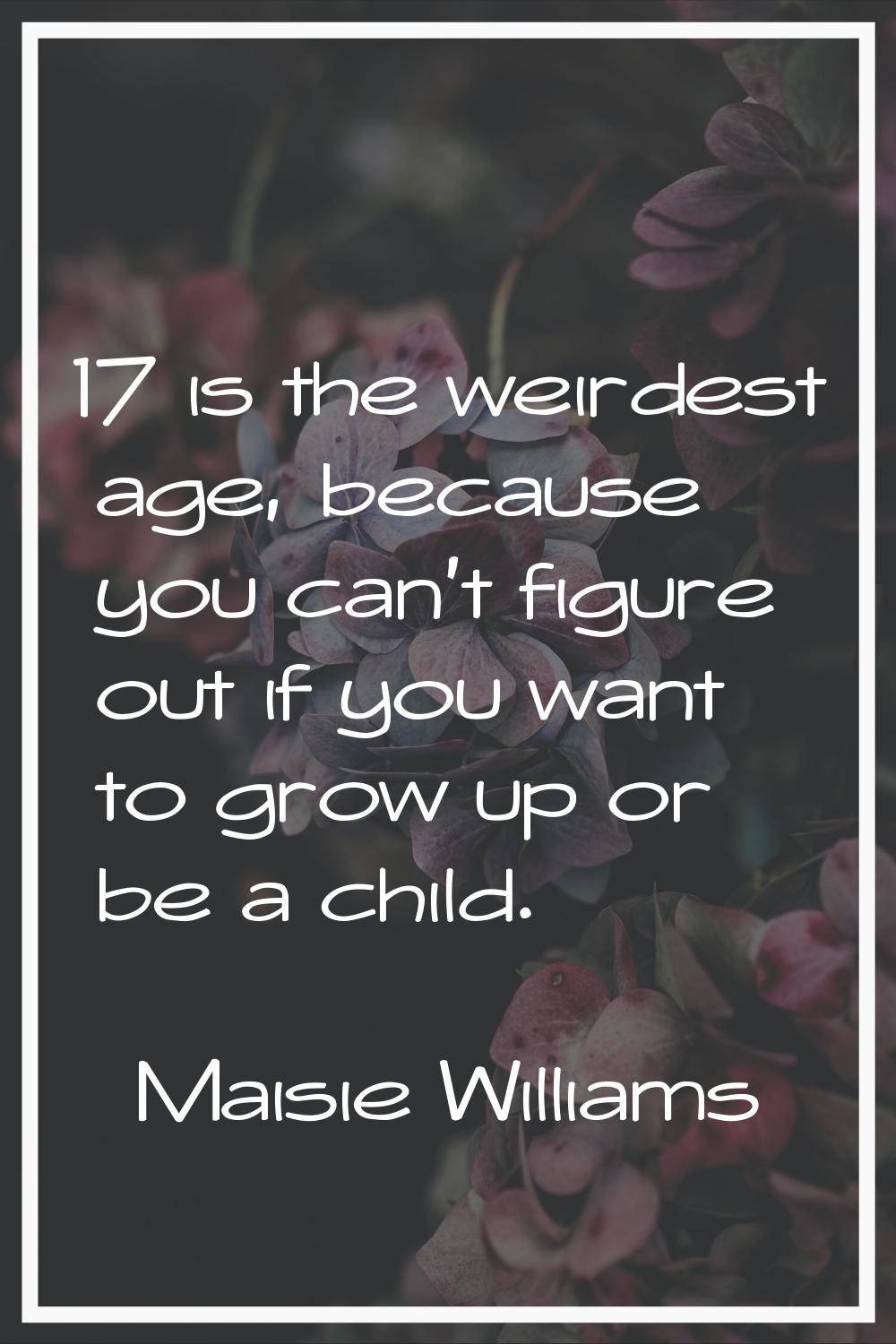 17 is the weirdest age, because you can't figure out if you want to grow up or be a child.