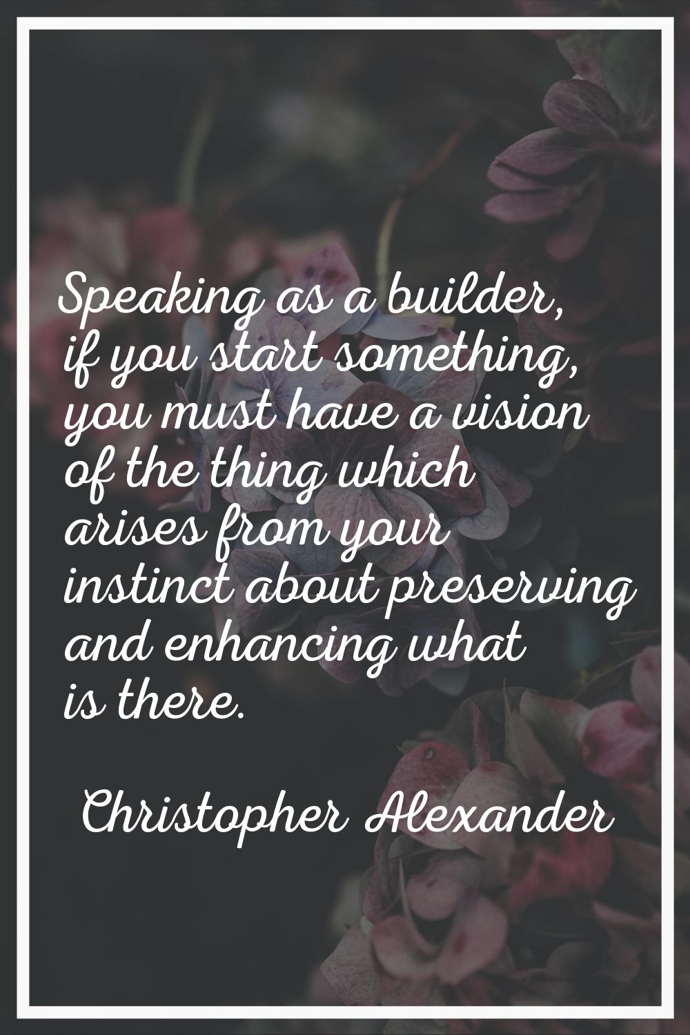 Speaking as a builder, if you start something, you must have a vision of the thing which arises fro