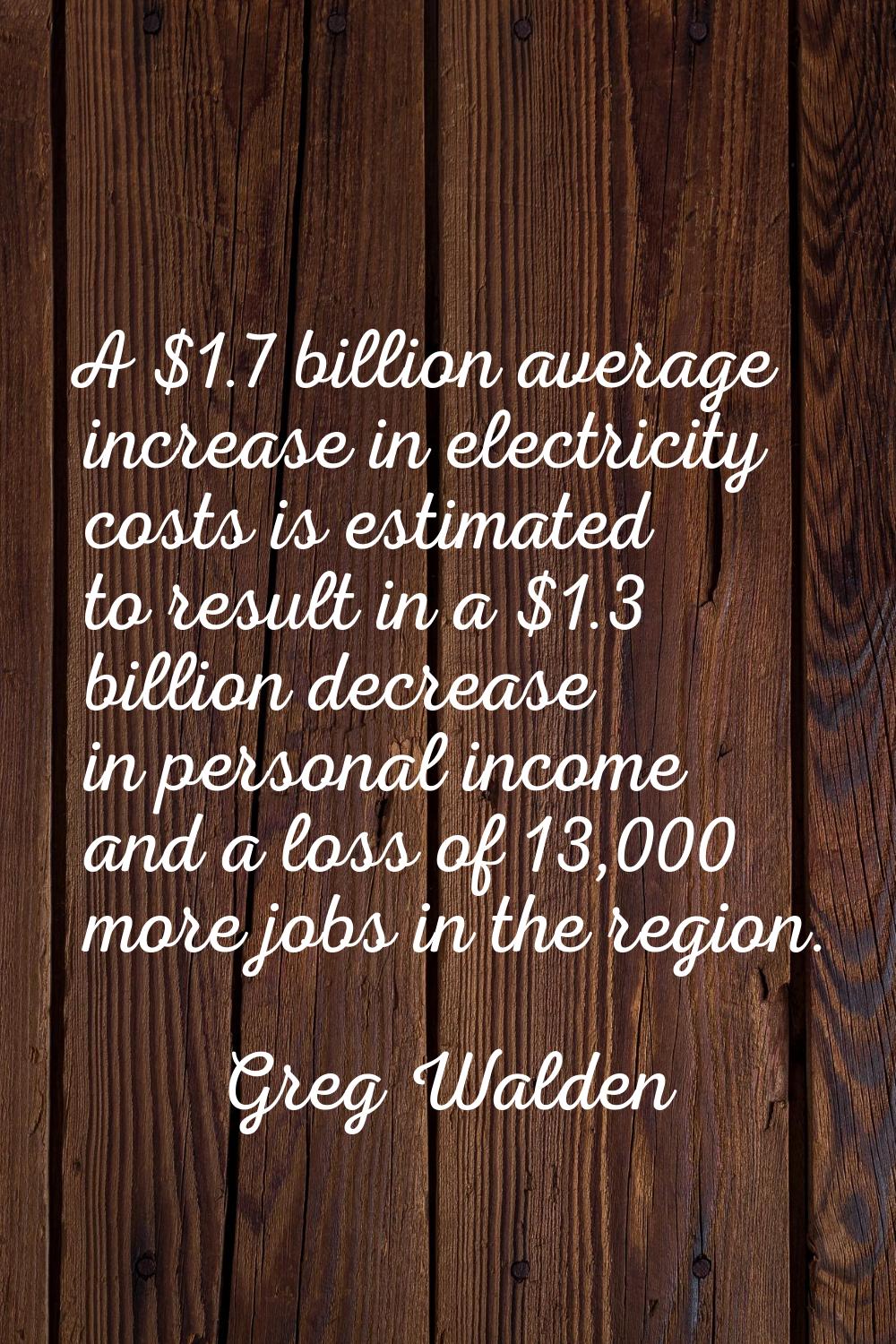 A $1.7 billion average increase in electricity costs is estimated to result in a $1.3 billion decre