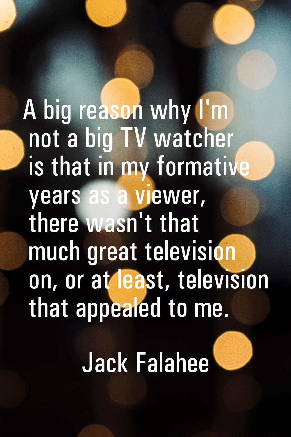 A big reason why I'm not a big TV watcher is that in my formative years as a viewer, there wasn't t