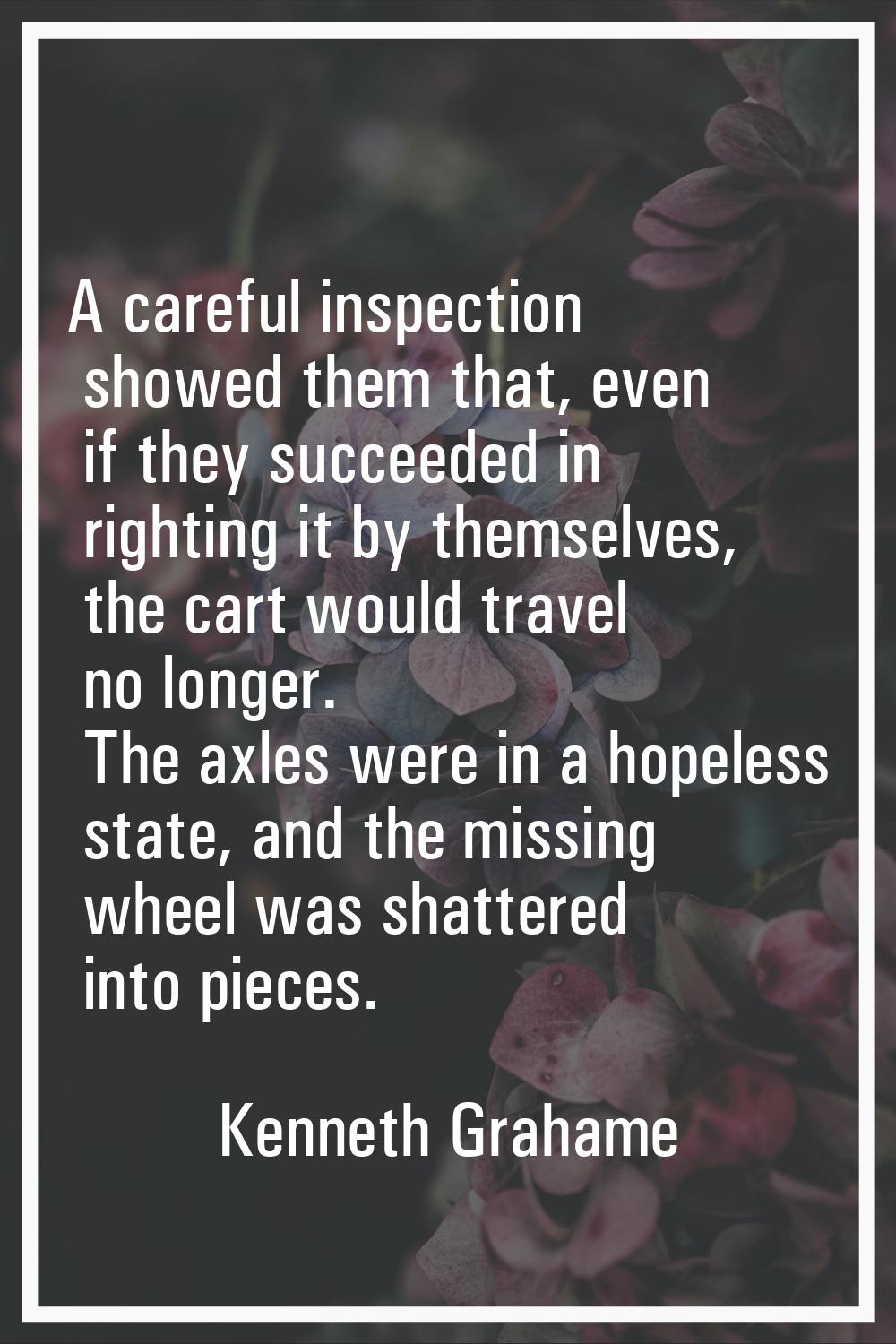 A careful inspection showed them that, even if they succeeded in righting it by themselves, the car