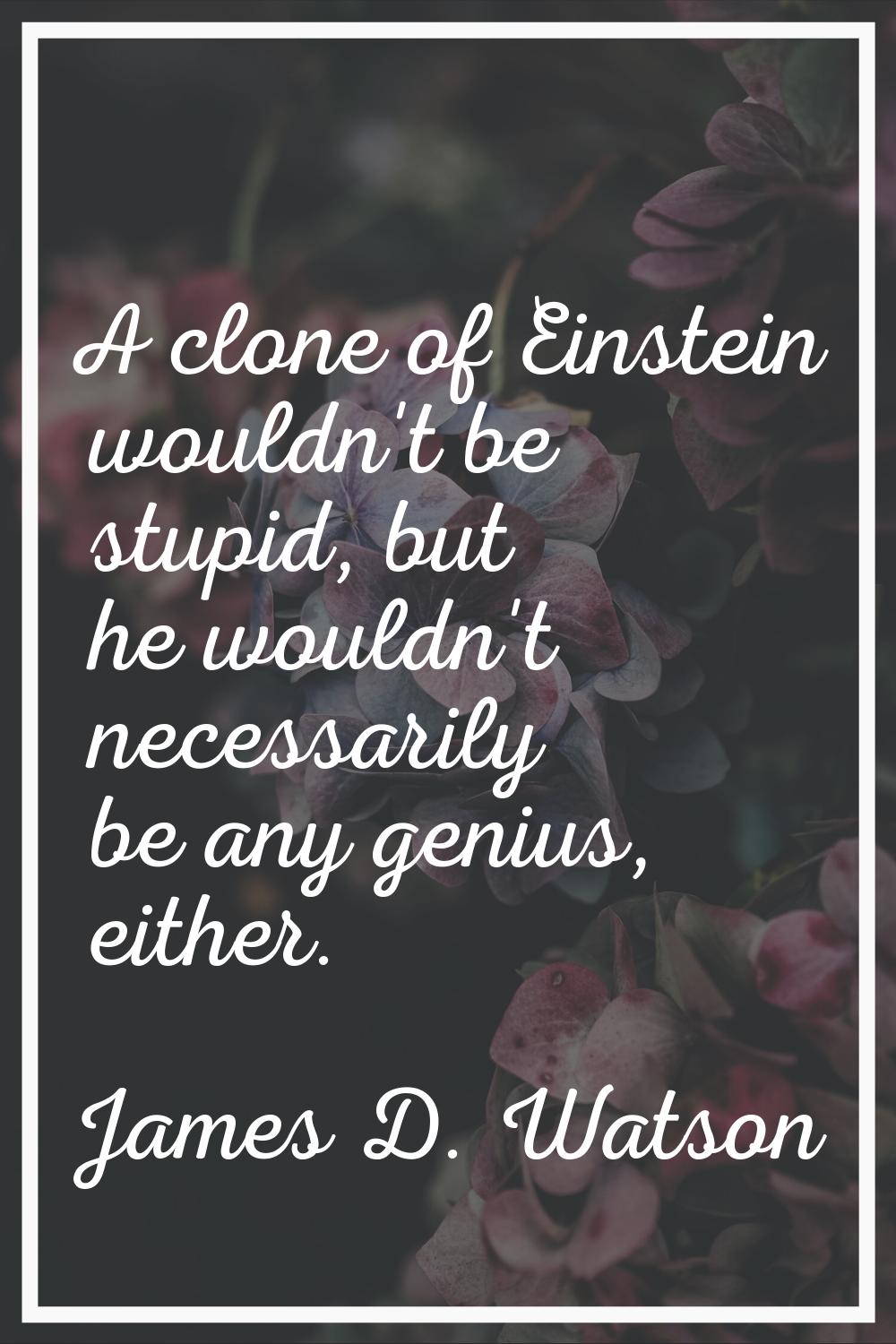 A clone of Einstein wouldn't be stupid, but he wouldn't necessarily be any genius, either.