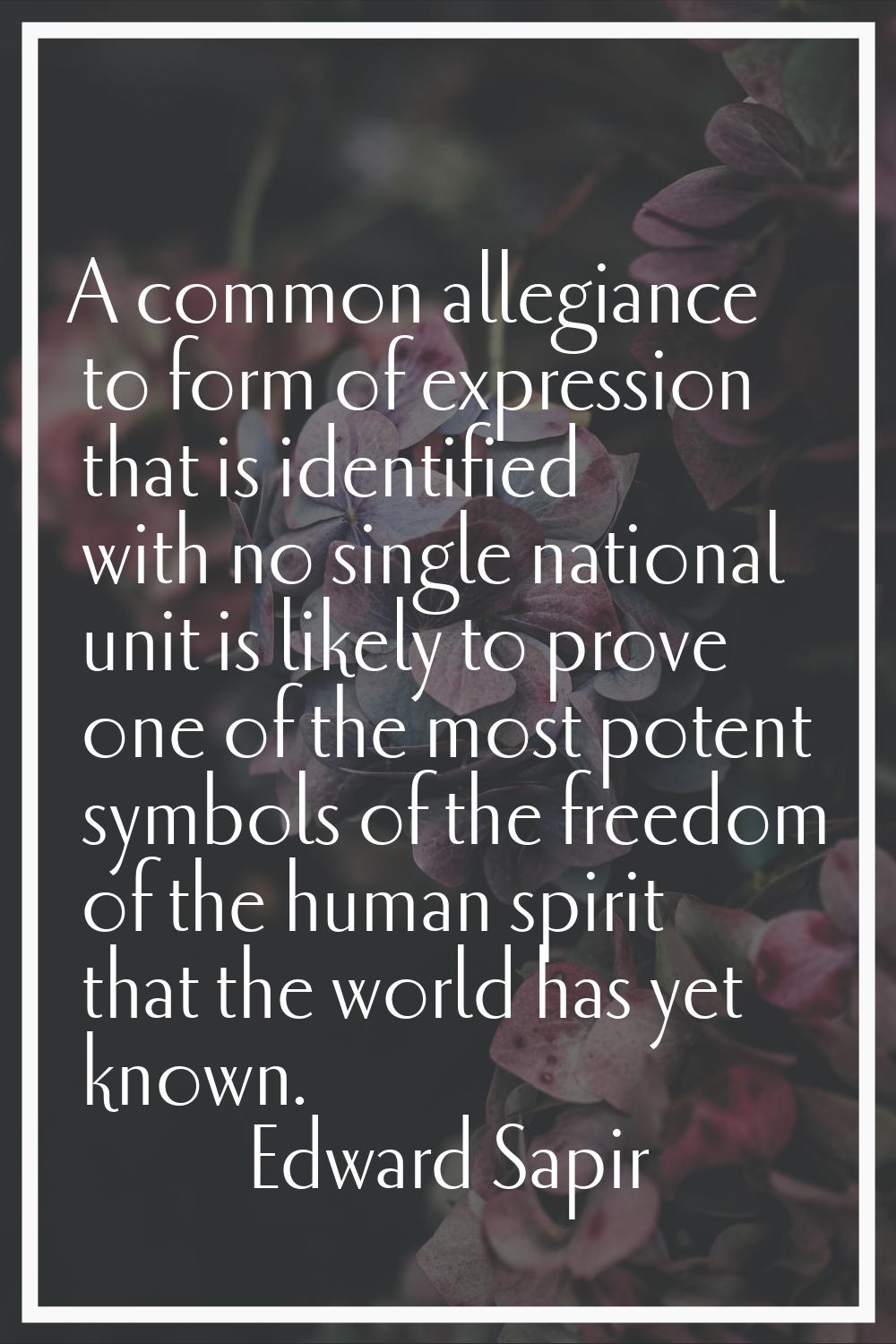 A common allegiance to form of expression that is identified with no single national unit is likely