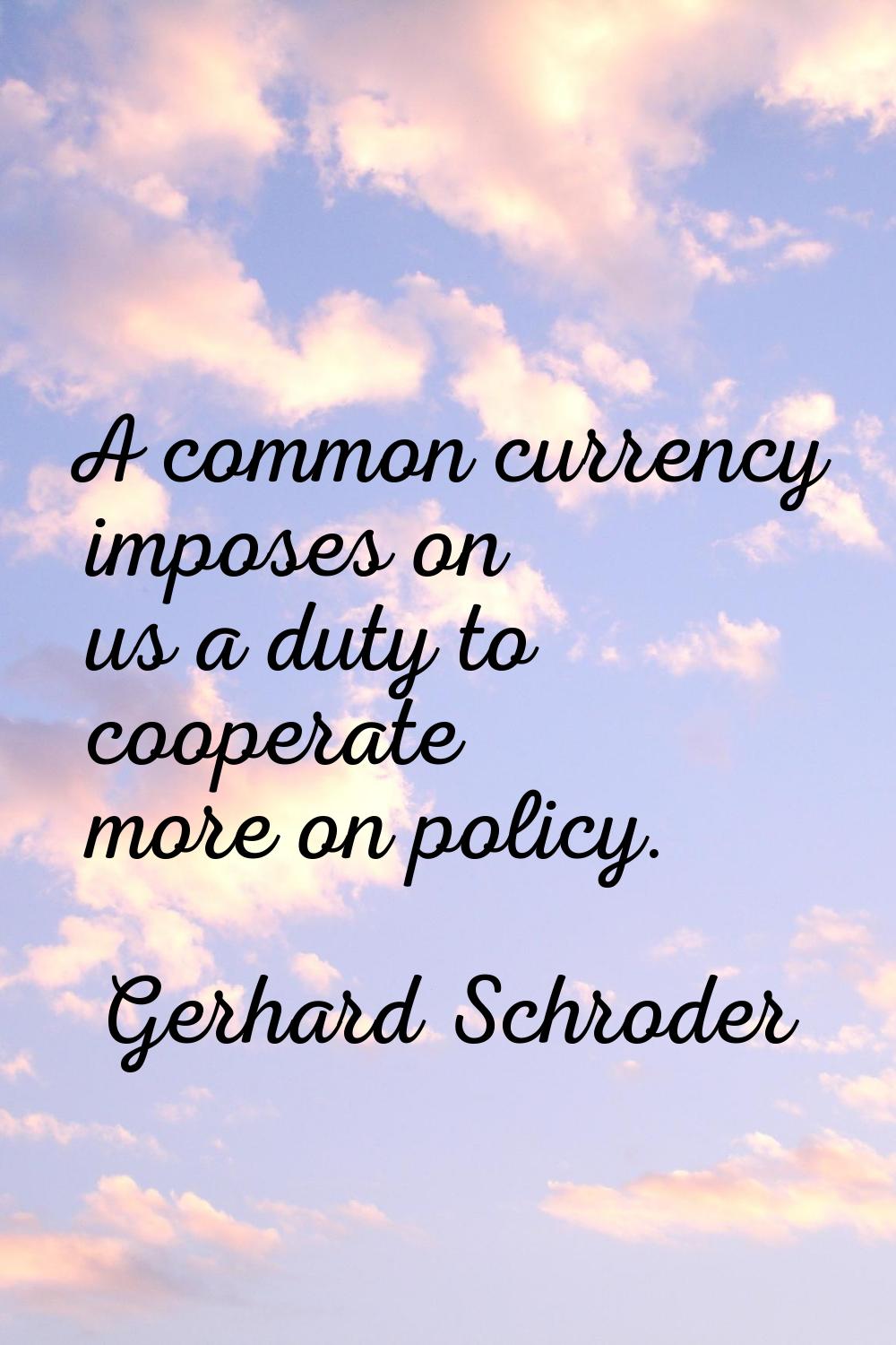 A common currency imposes on us a duty to cooperate more on policy.