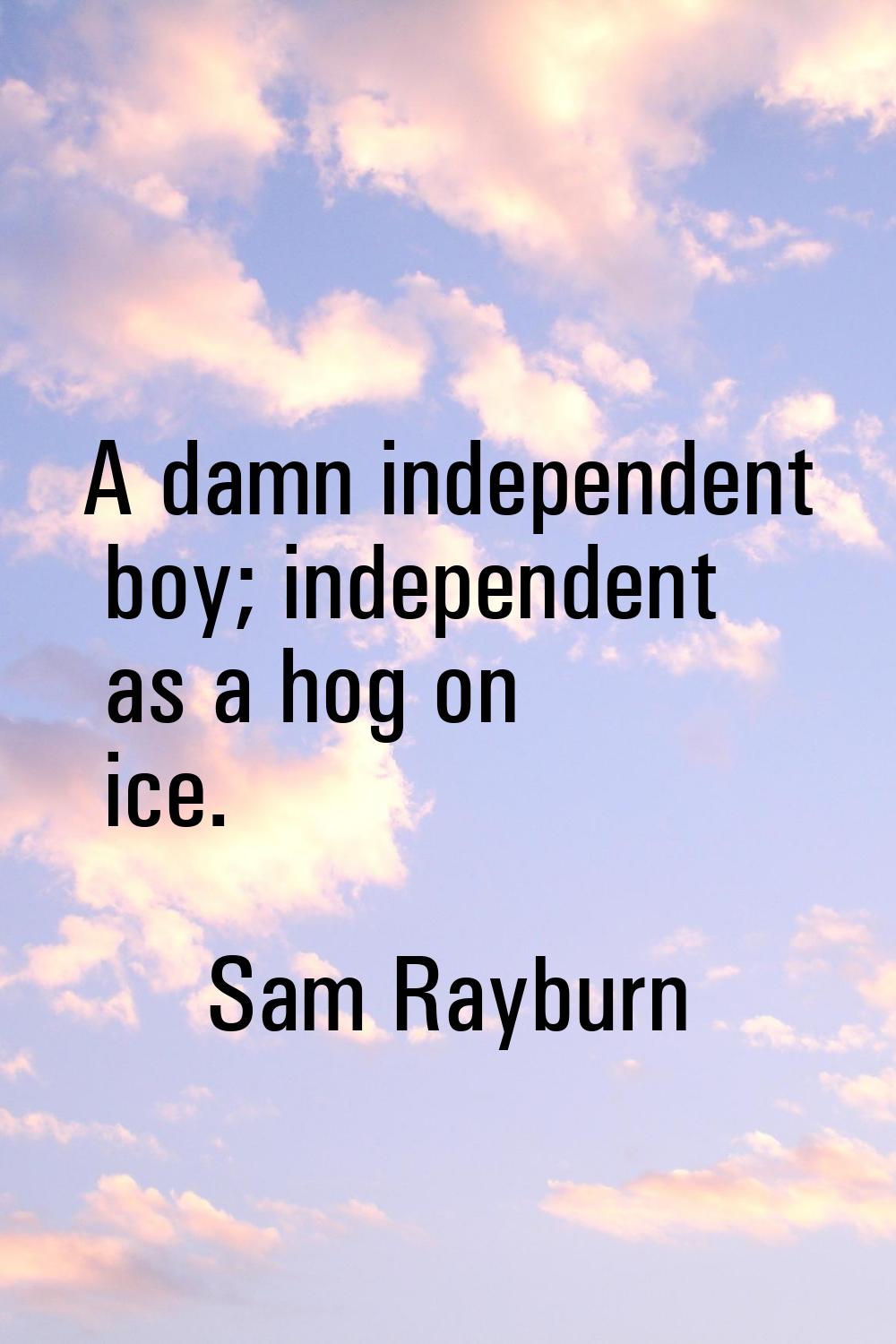 A damn independent boy; independent as a hog on ice.
