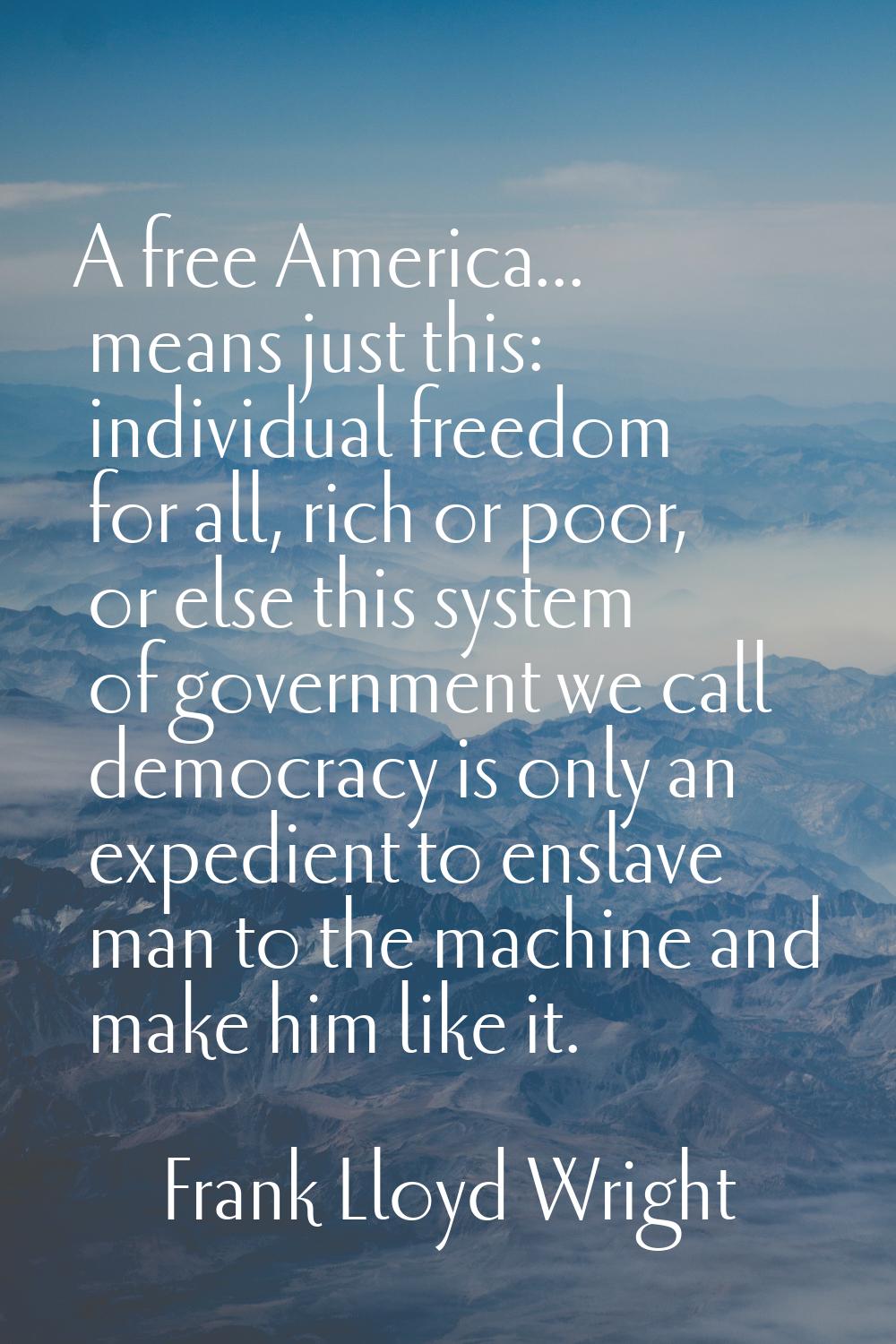 A free America... means just this: individual freedom for all, rich or poor, or else this system of