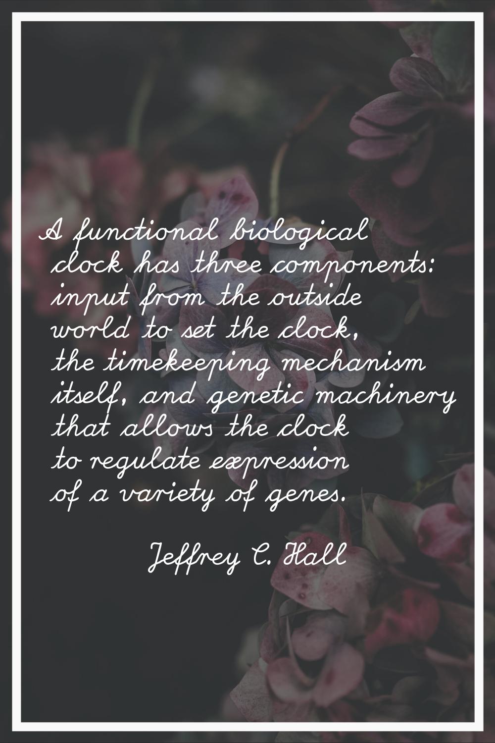 A functional biological clock has three components: input from the outside world to set the clock, 