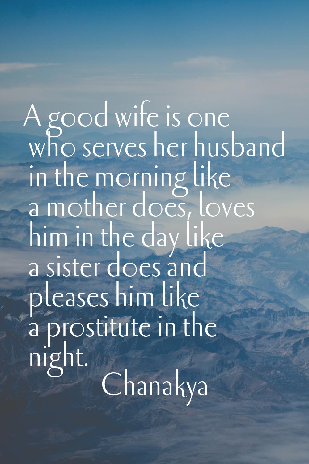A good wife is one who serves her husband in the morning like a mother does, loves him in the day l