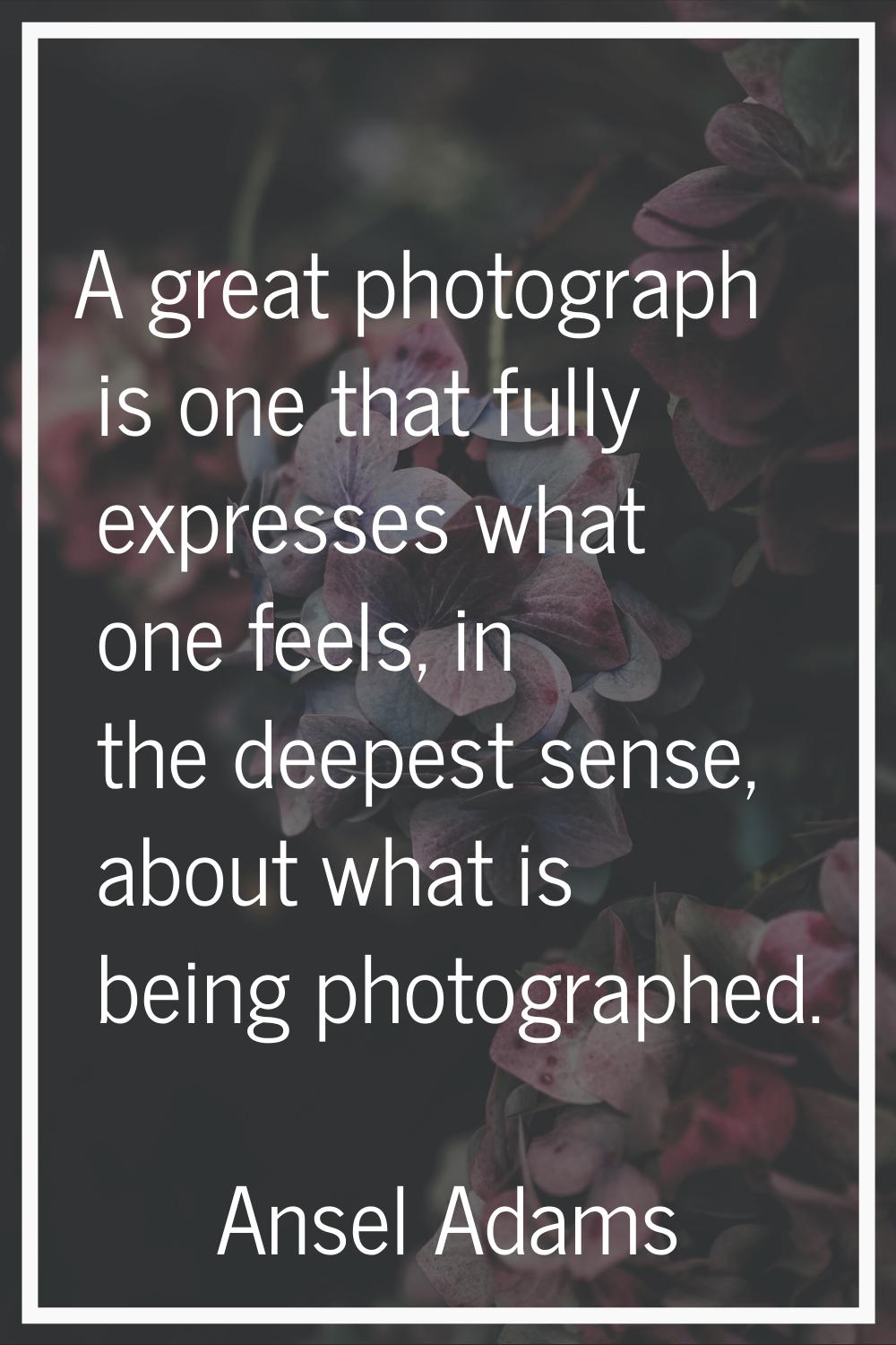 A great photograph is one that fully expresses what one feels, in the deepest sense, about what is 