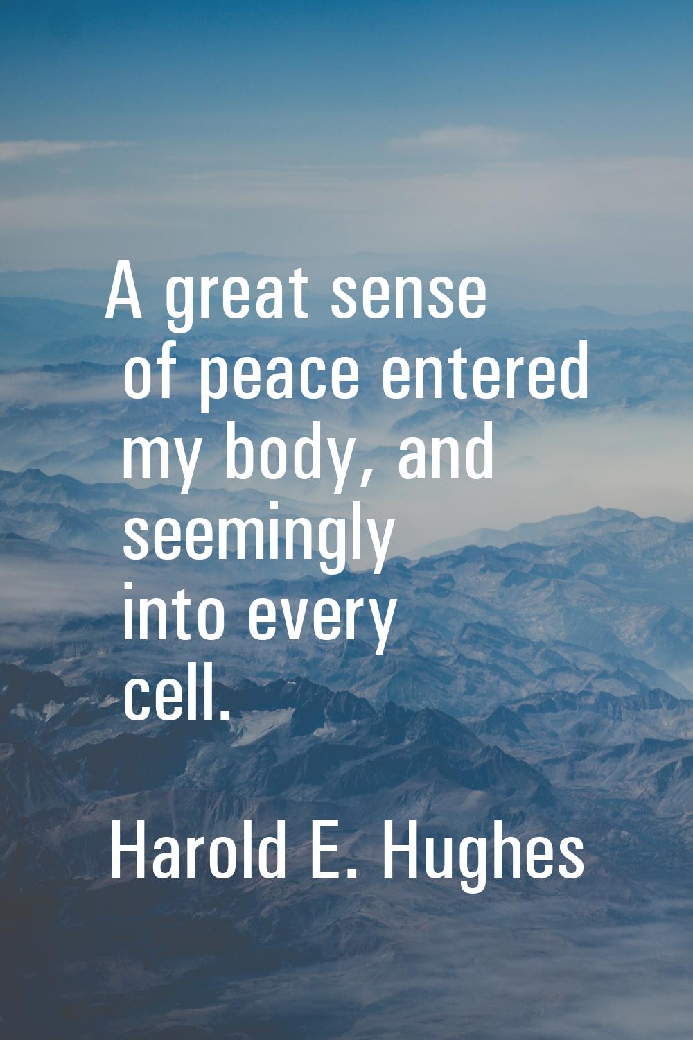 A great sense of peace entered my body, and seemingly into every cell.