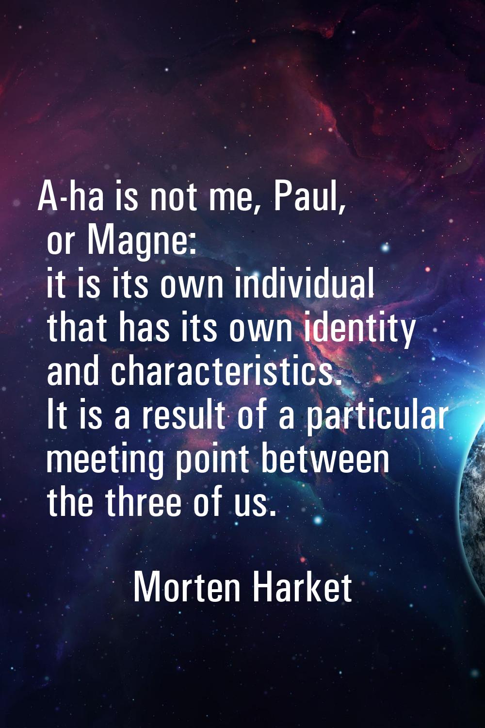 A-ha is not me, Paul, or Magne: it is its own individual that has its own identity and characterist