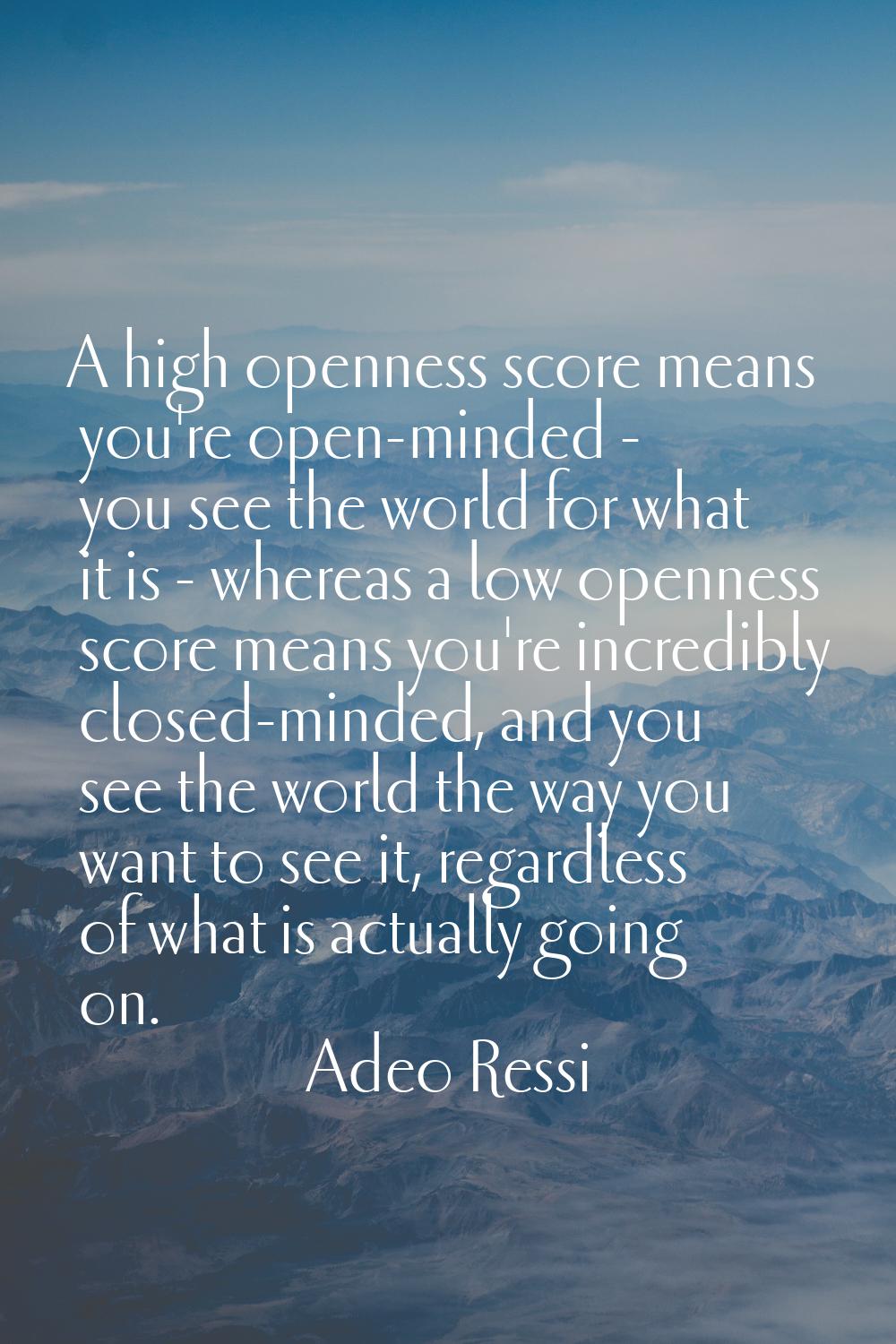 A high openness score means you're open-minded - you see the world for what it is - whereas a low o