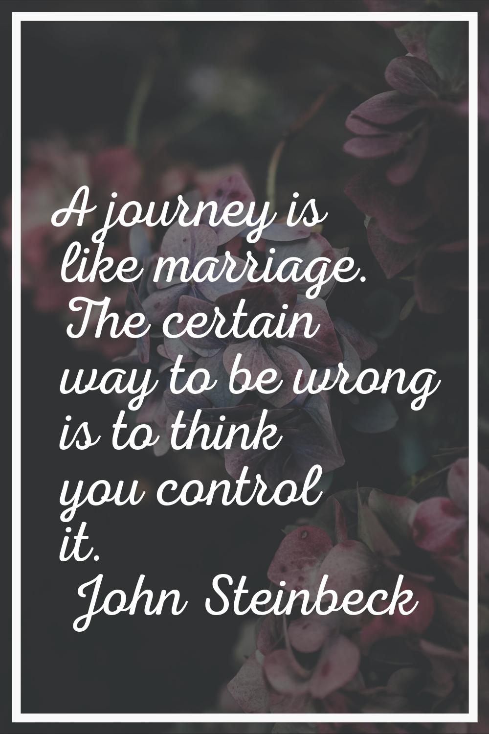 A journey is like marriage. The certain way to be wrong is to think you control it.