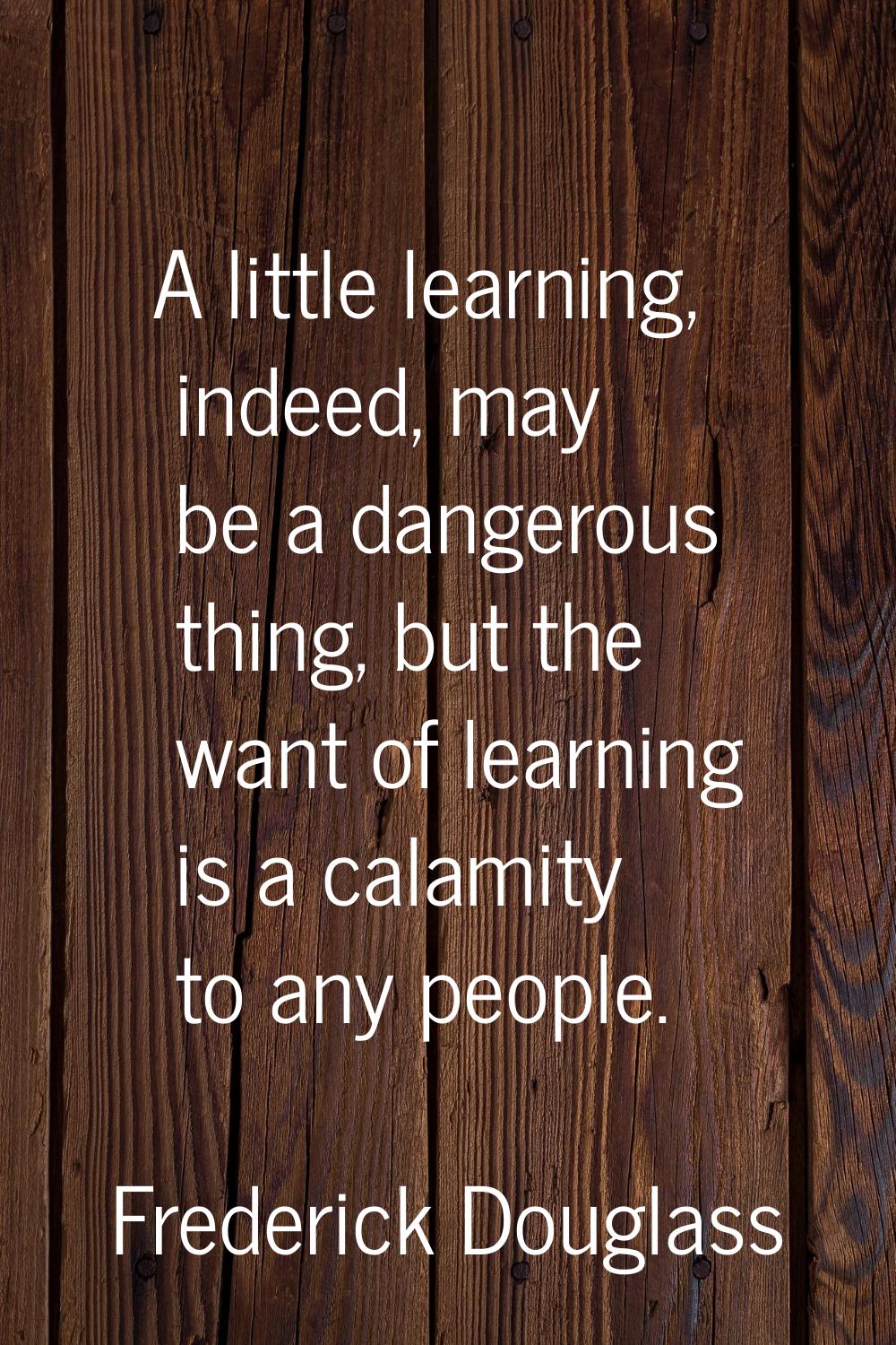 A little learning, indeed, may be a dangerous thing, but the want of learning is a calamity to any 