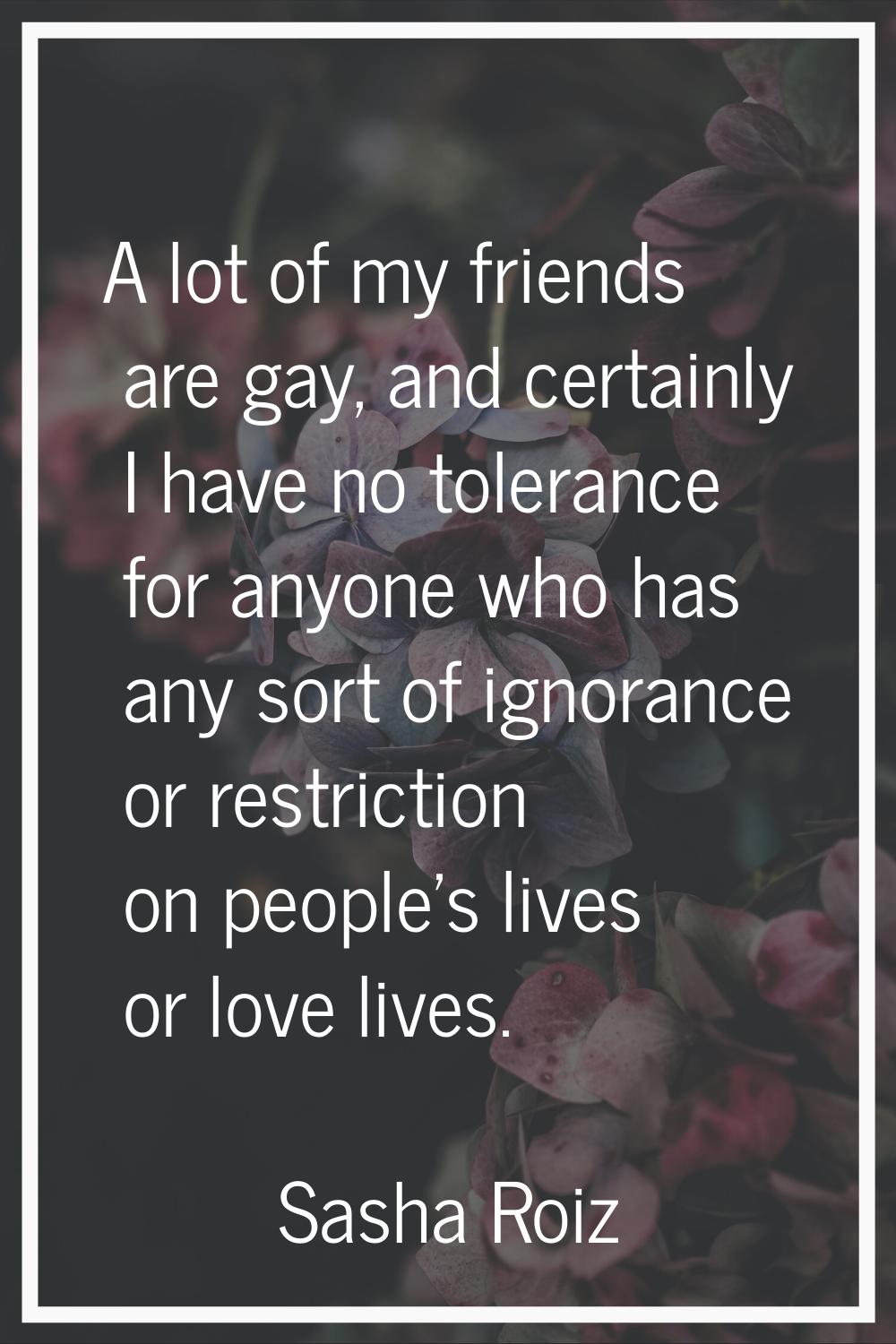 A lot of my friends are gay, and certainly I have no tolerance for anyone who has any sort of ignor