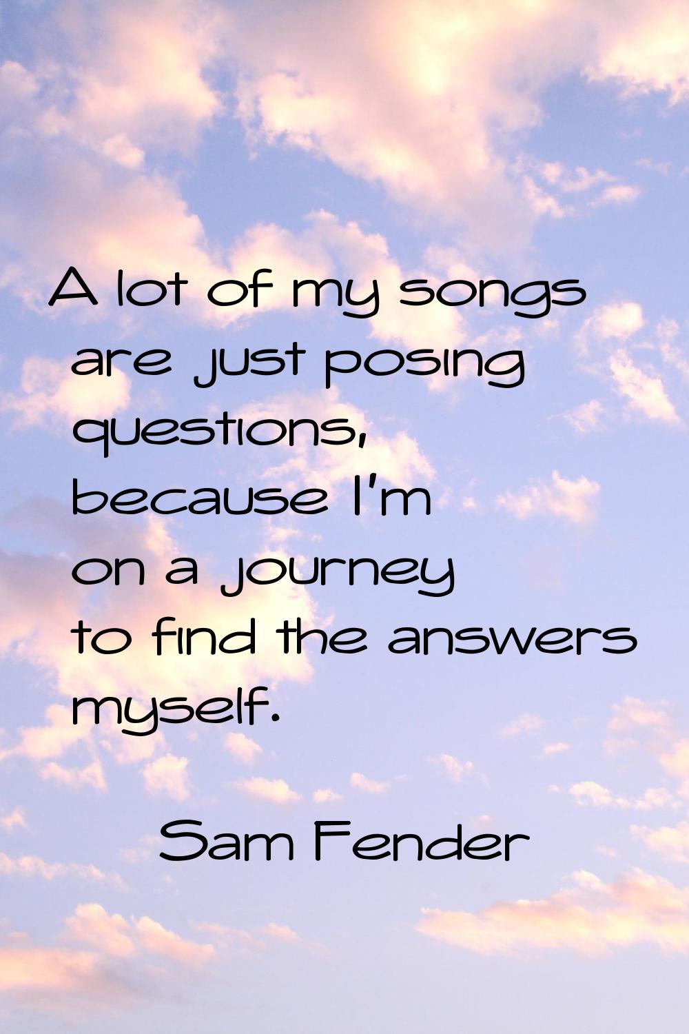 A lot of my songs are just posing questions, because I'm on a journey to find the answers myself.