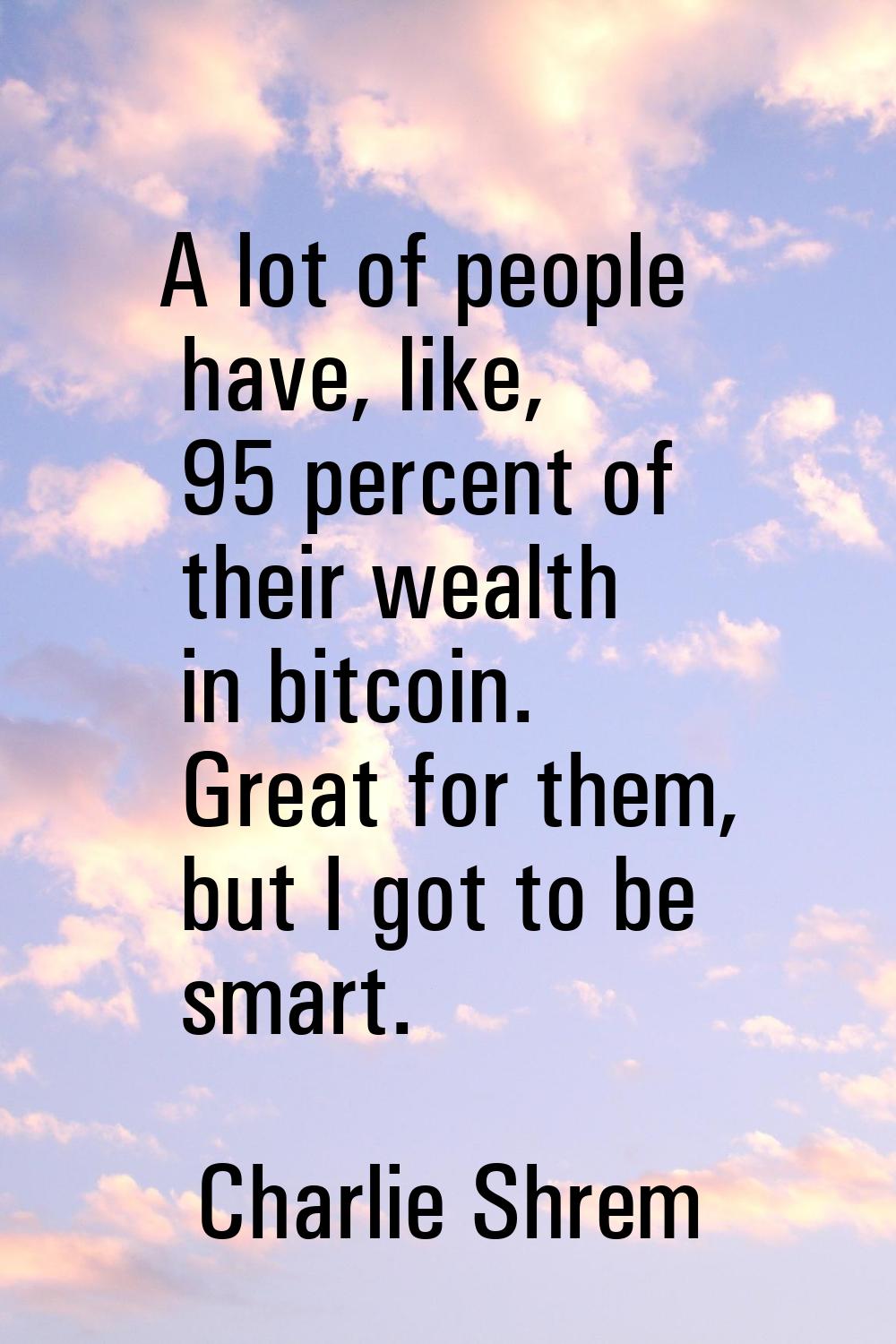 A lot of people have, like, 95 percent of their wealth in bitcoin. Great for them, but I got to be 