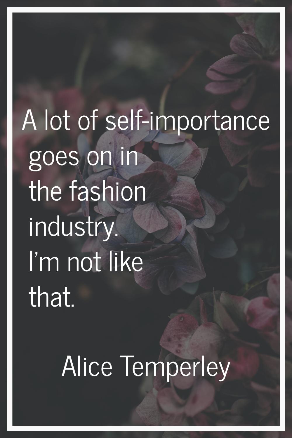 A lot of self-importance goes on in the fashion industry. I'm not like that.