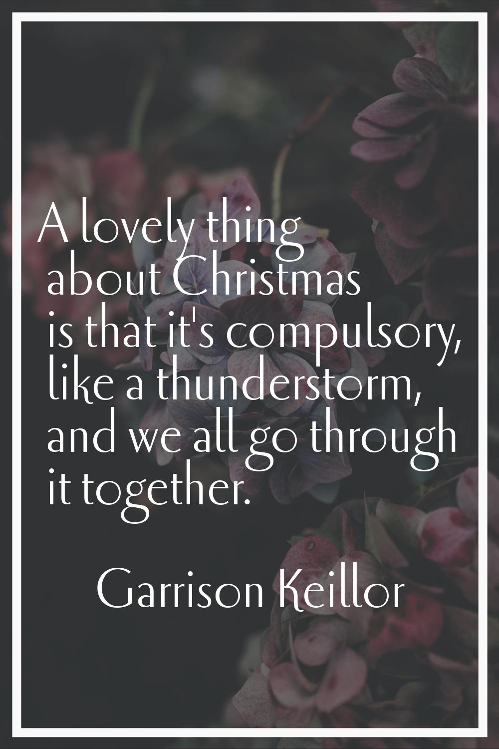 A lovely thing about Christmas is that it's compulsory, like a thunderstorm, and we all go through 