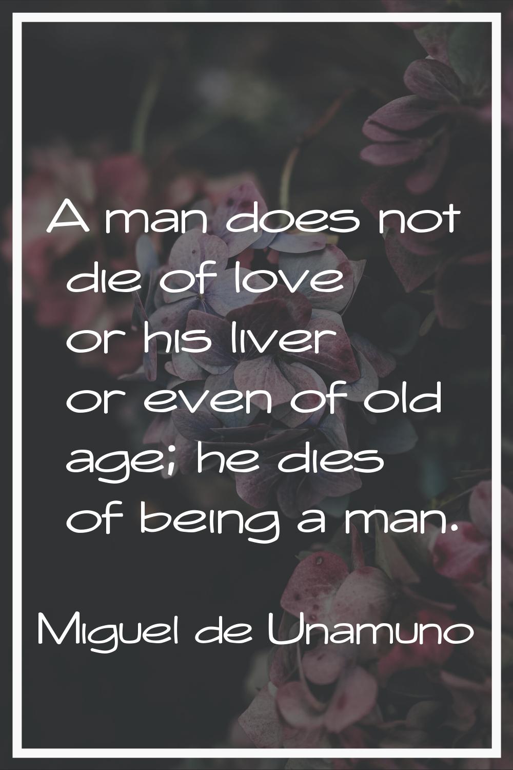 A man does not die of love or his liver or even of old age; he dies of being a man.