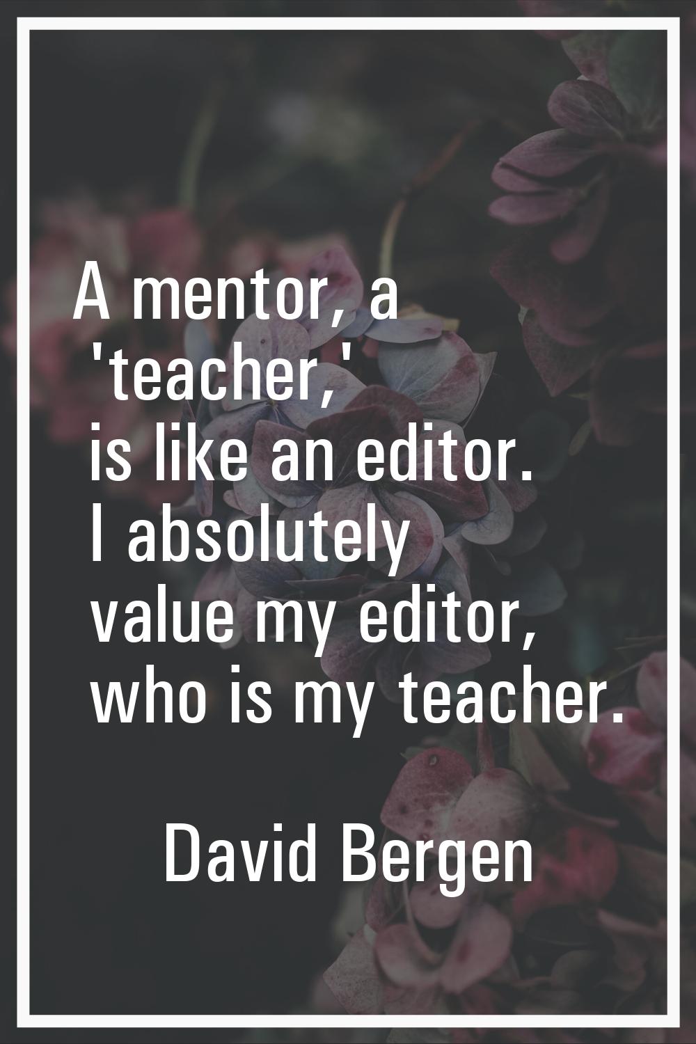 A mentor, a 'teacher,' is like an editor. I absolutely value my editor, who is my teacher.