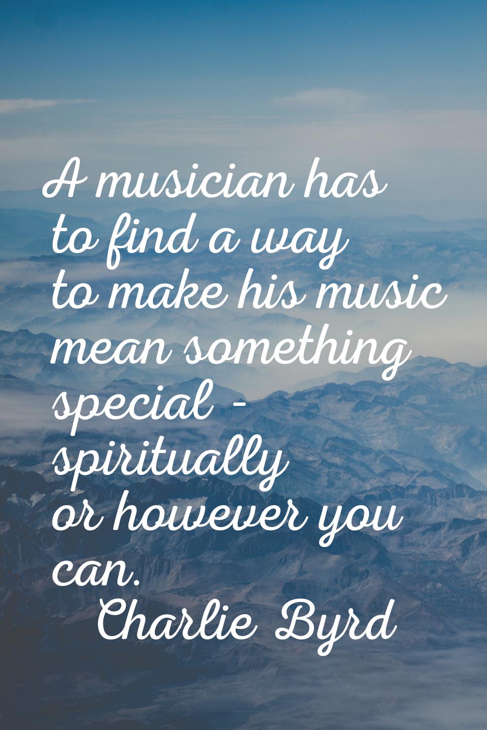 A musician has to find a way to make his music mean something special - spiritually or however you 