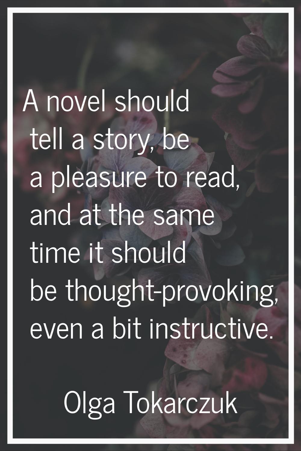 A novel should tell a story, be a pleasure to read, and at the same time it should be thought-provo