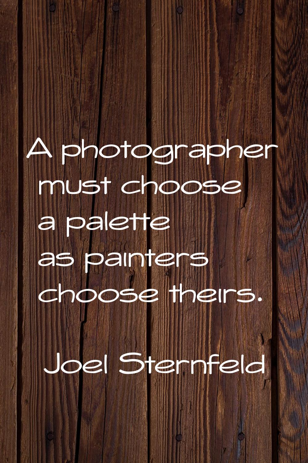 A photographer must choose a palette as painters choose theirs.