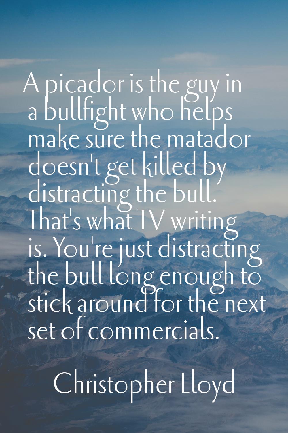 A picador is the guy in a bullfight who helps make sure the matador doesn't get killed by distracti