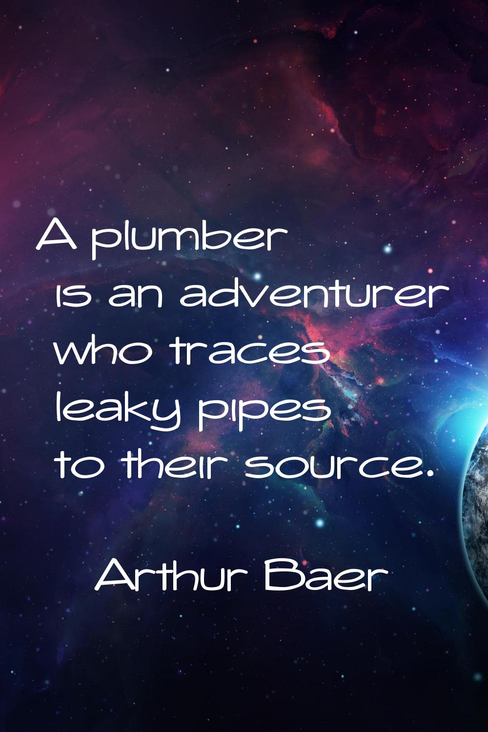 A plumber is an adventurer who traces leaky pipes to their source.