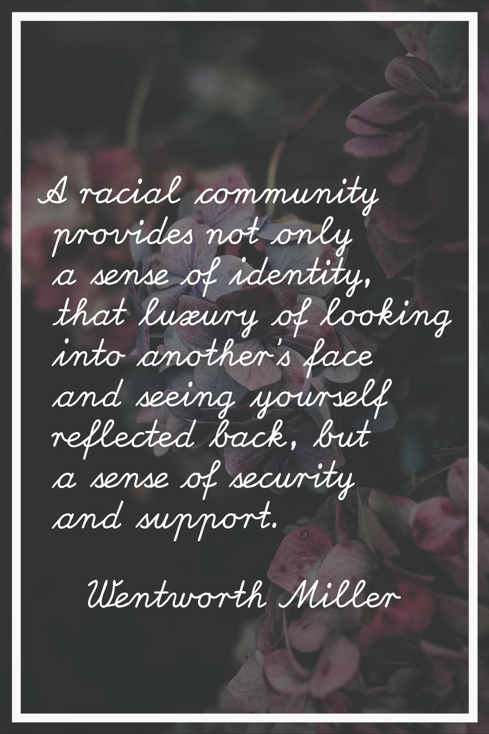 A racial community provides not only a sense of identity, that luxury of looking into another's fac