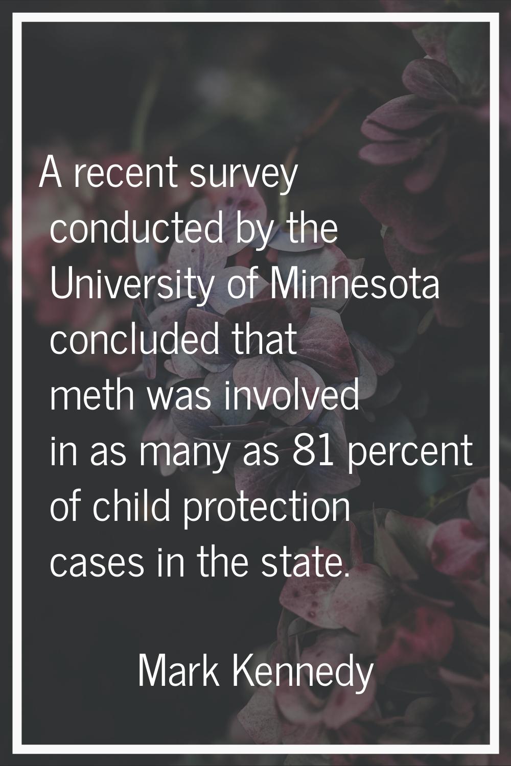 A recent survey conducted by the University of Minnesota concluded that meth was involved in as man