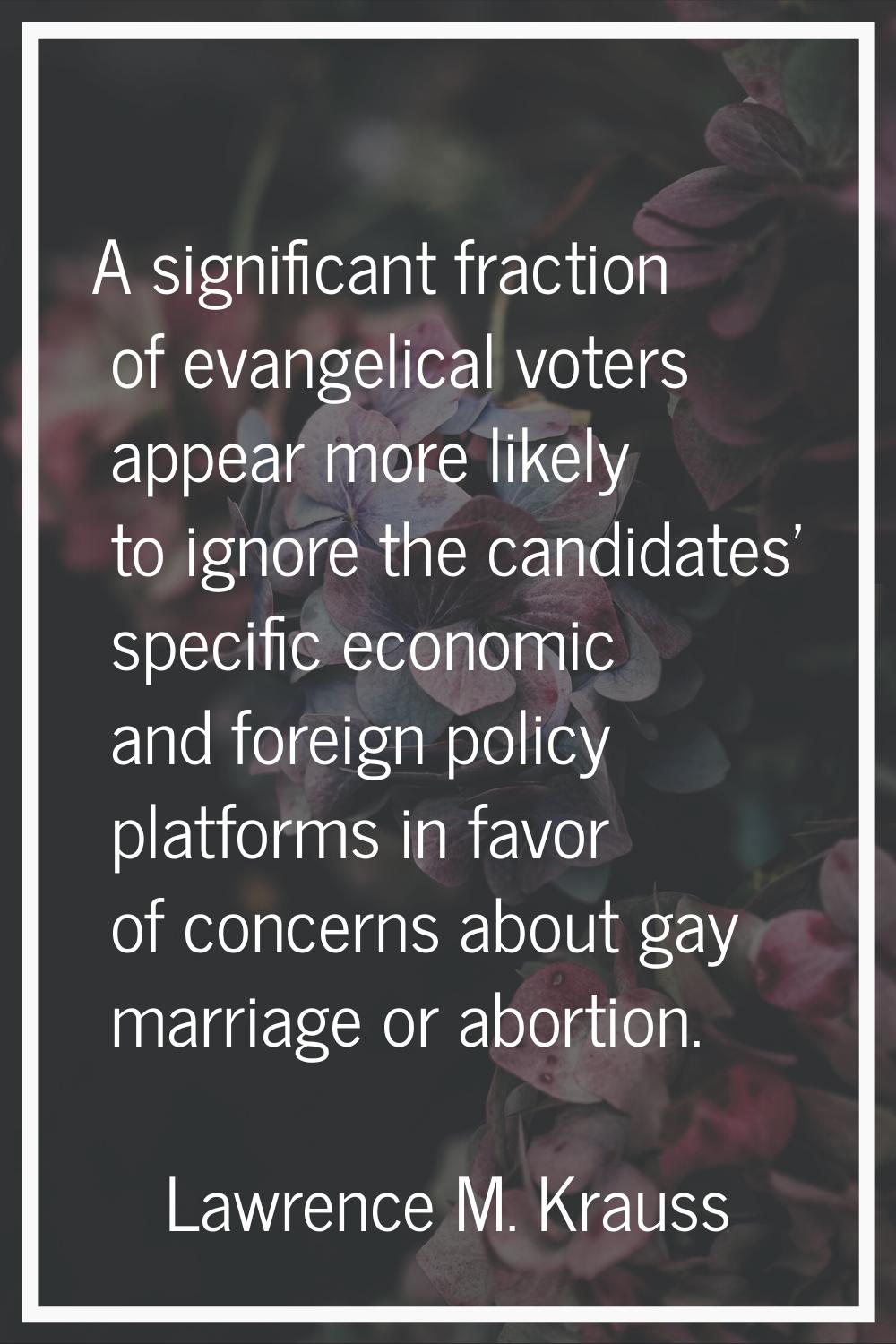A significant fraction of evangelical voters appear more likely to ignore the candidates' specific 