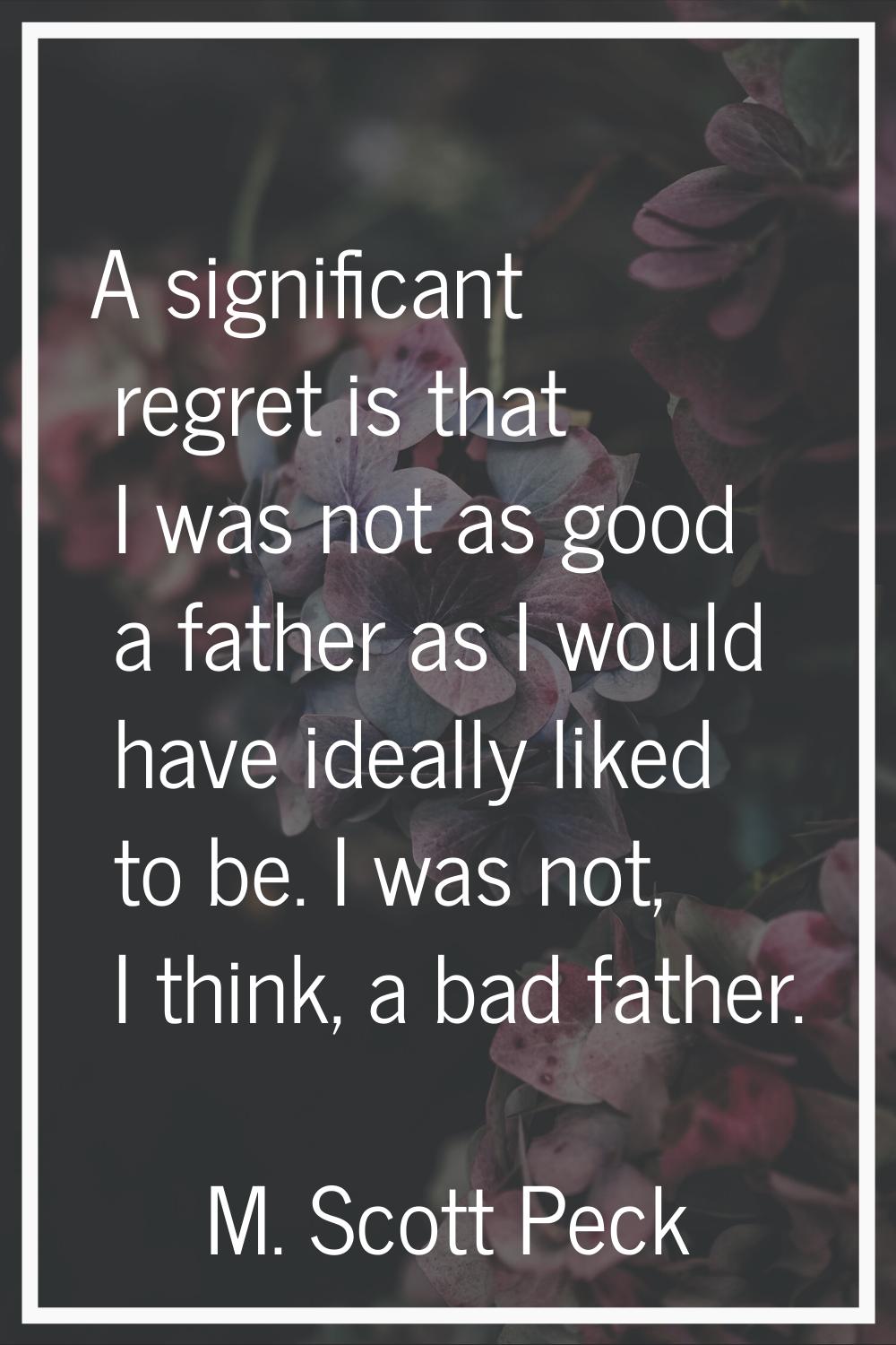 A significant regret is that I was not as good a father as I would have ideally liked to be. I was 