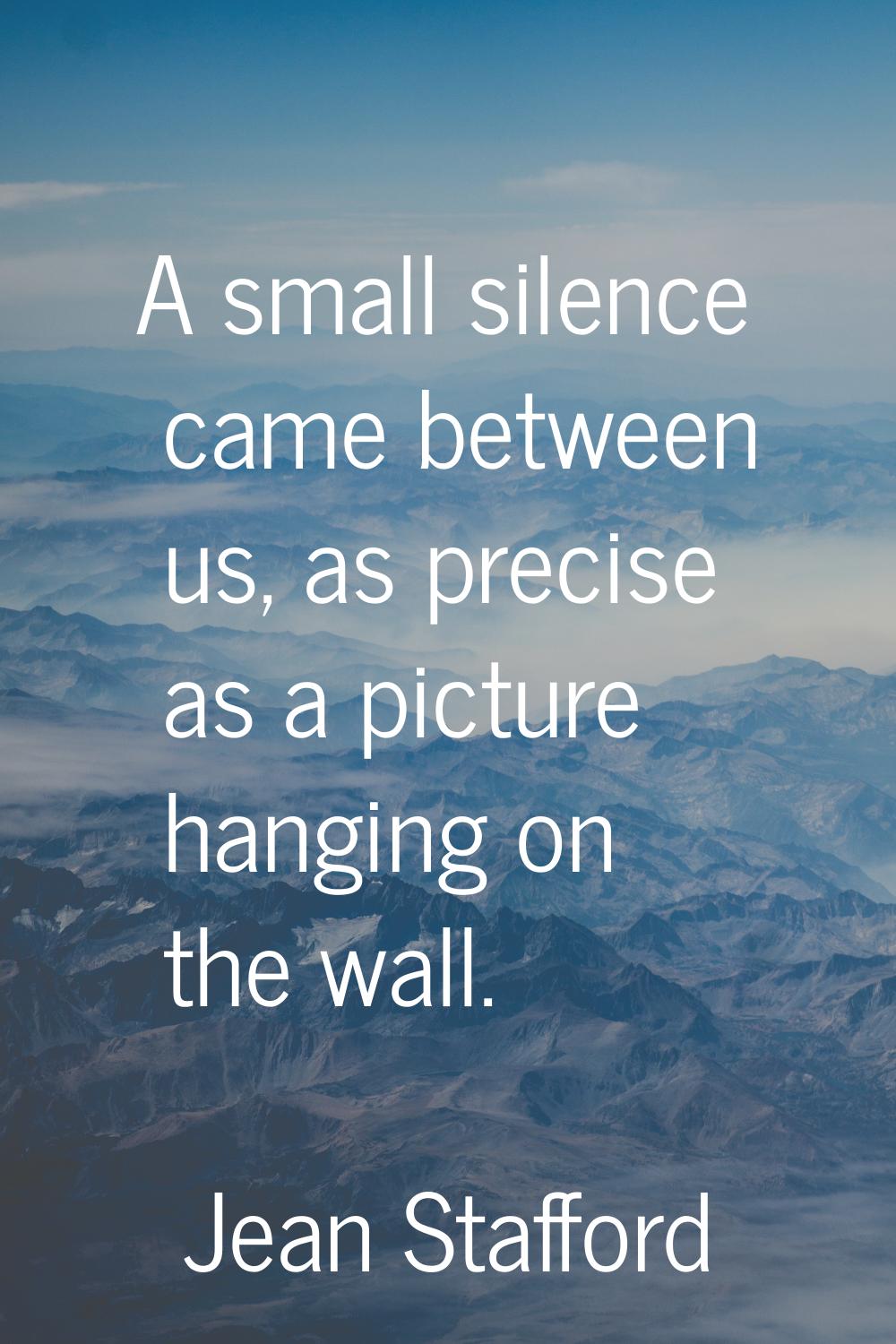 A small silence came between us, as precise as a picture hanging on the wall.