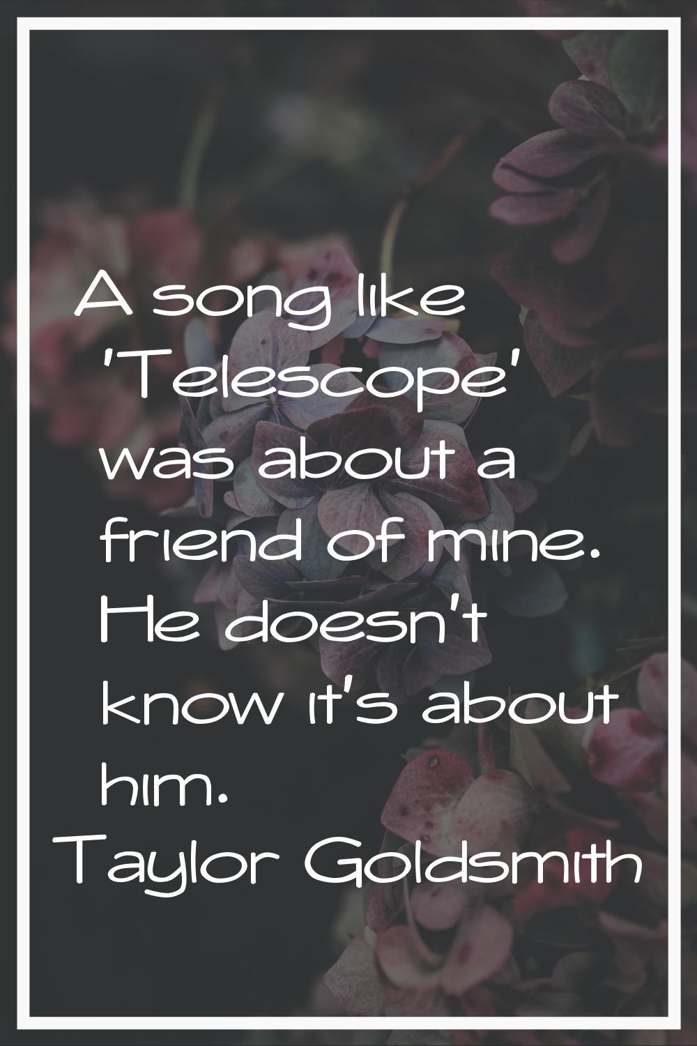 A song like 'Telescope' was about a friend of mine. He doesn't know it's about him.