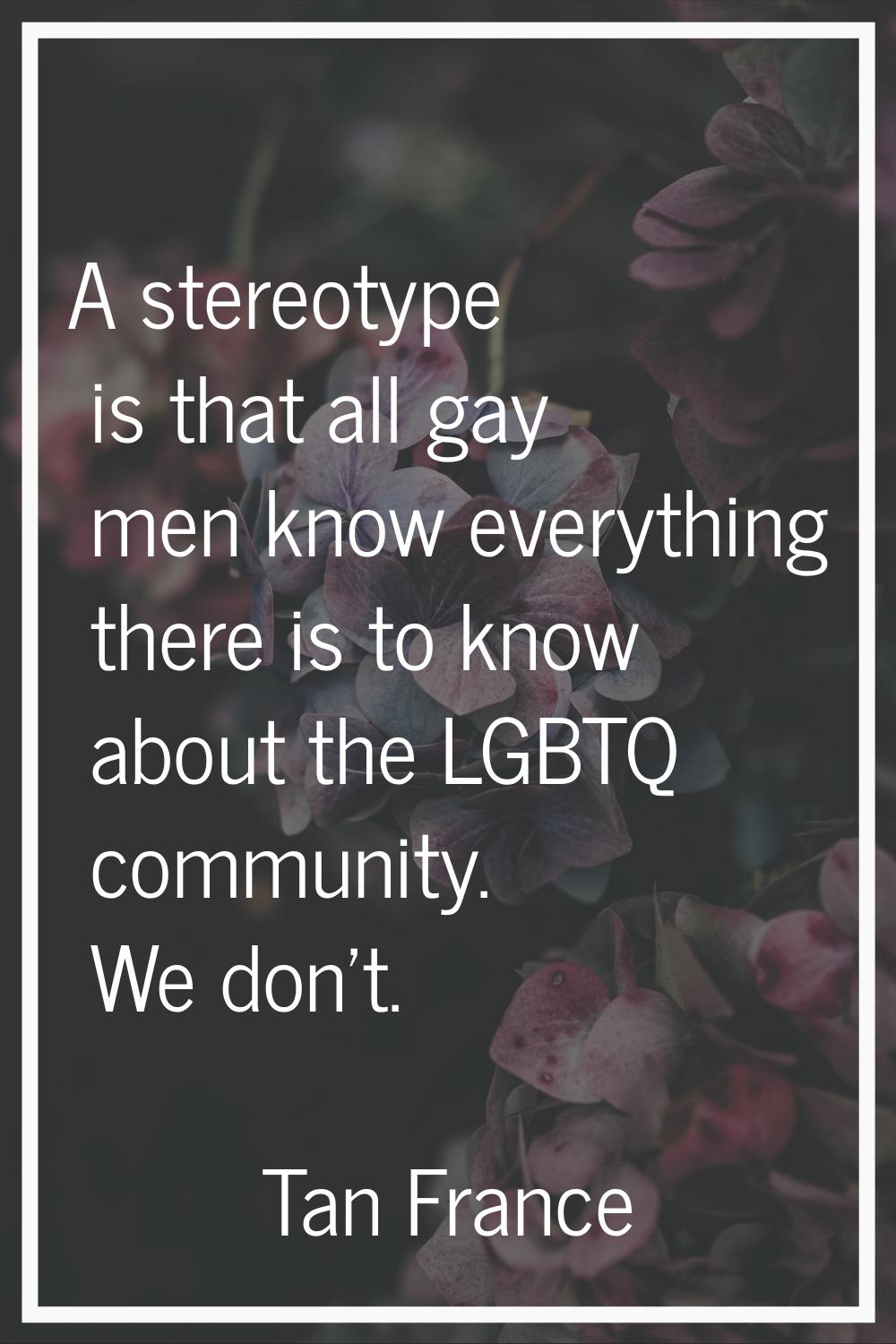 A stereotype is that all gay men know everything there is to know about the LGBTQ community. We don