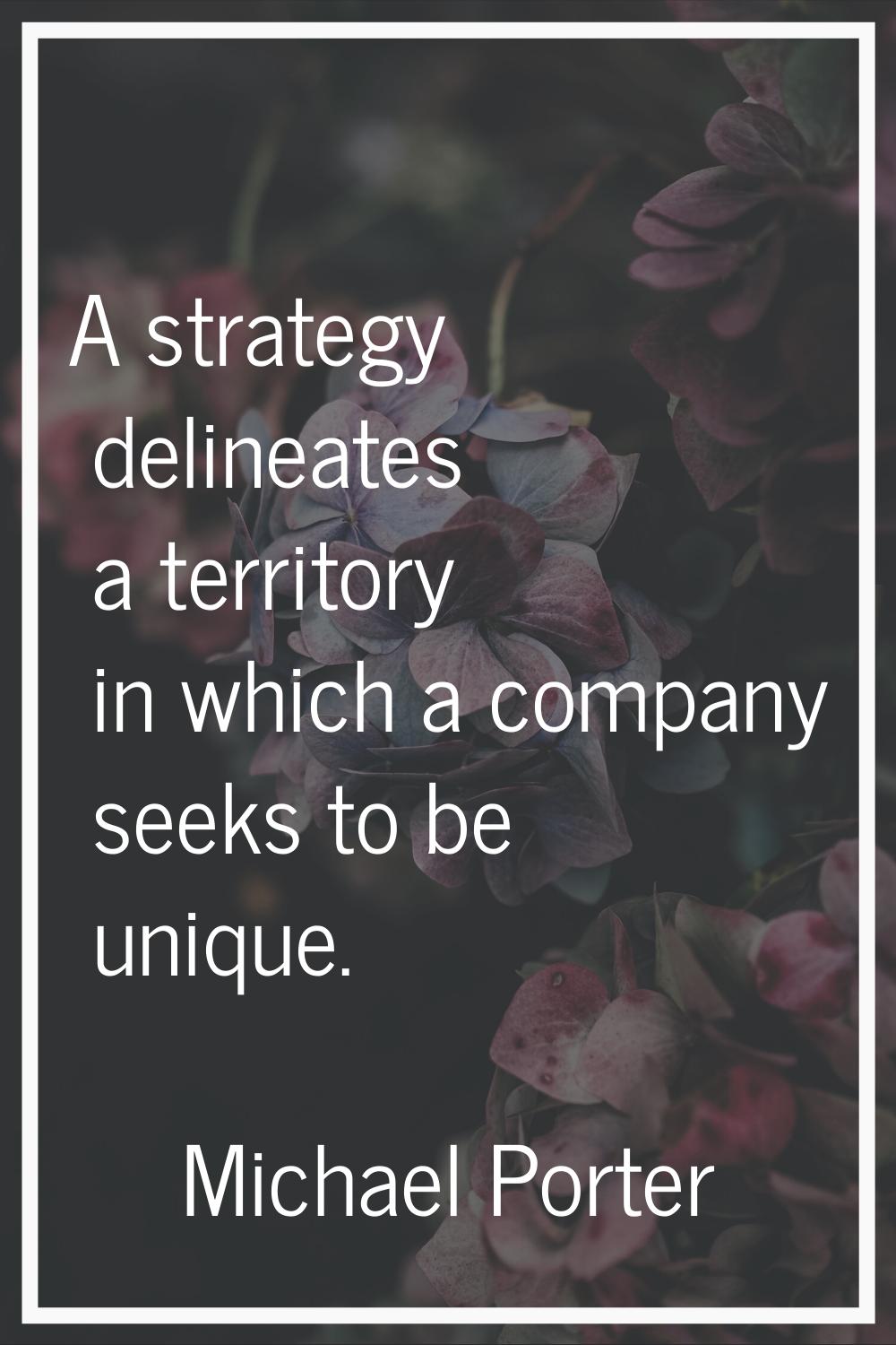 A strategy delineates a territory in which a company seeks to be unique.