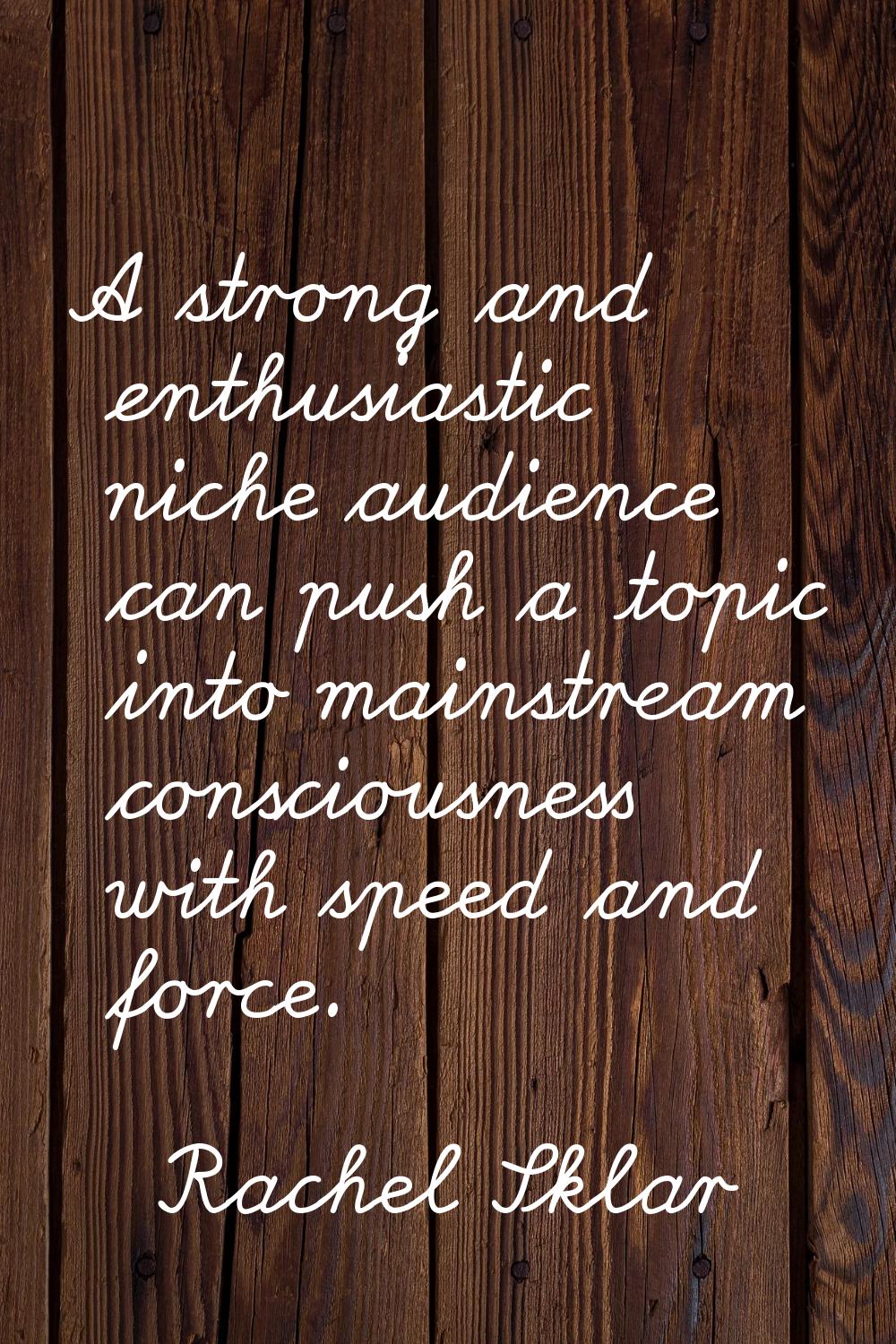 A strong and enthusiastic niche audience can push a topic into mainstream consciousness with speed 