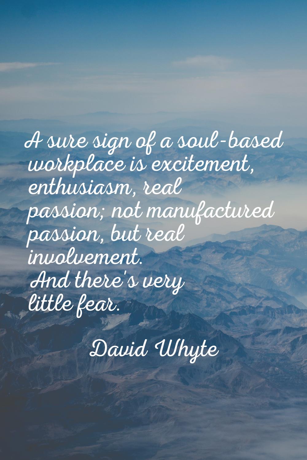 A sure sign of a soul-based workplace is excitement, enthusiasm, real passion; not manufactured pas