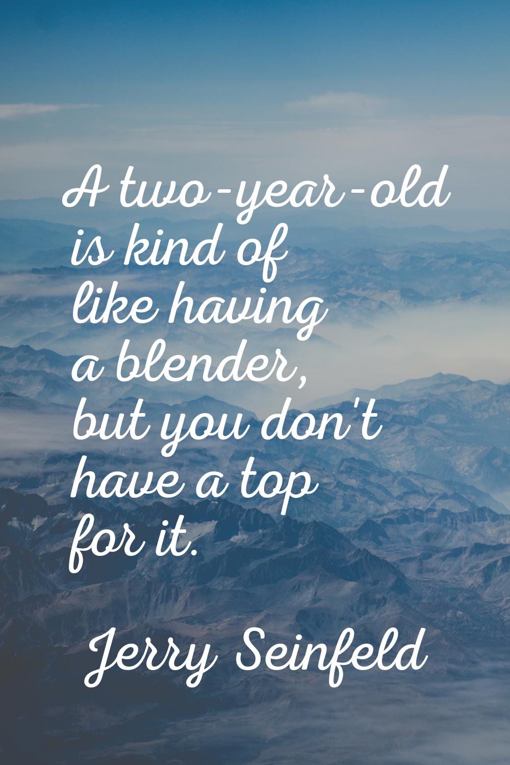 A two-year-old is kind of like having a blender, but you don't have a top for it.