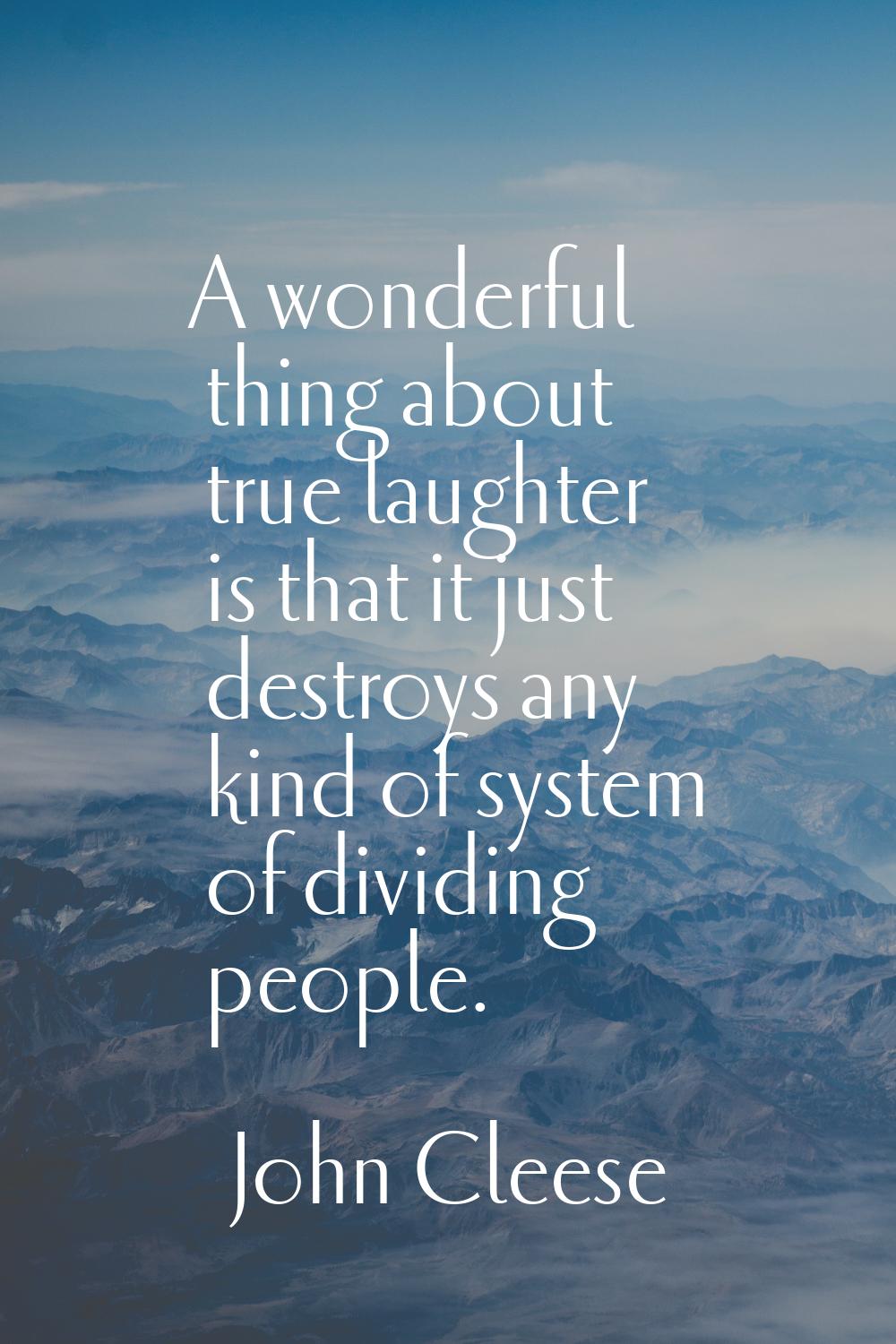 A wonderful thing about true laughter is that it just destroys any kind of system of dividing peopl