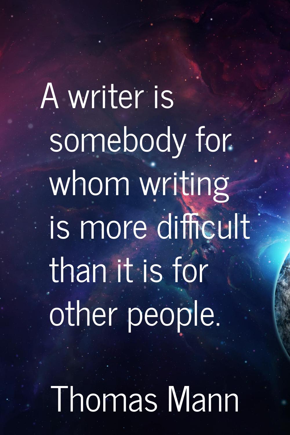 A writer is somebody for whom writing is more difficult than it is for other people.