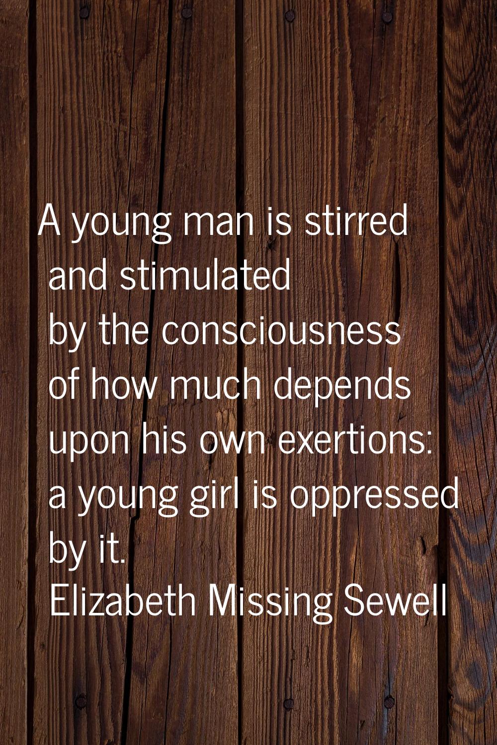 A young man is stirred and stimulated by the consciousness of how much depends upon his own exertio