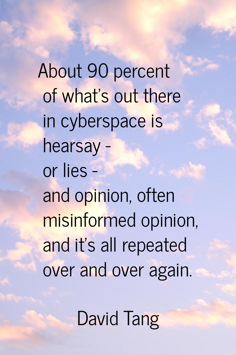 About 90 percent of what's out there in cyberspace is hearsay - or lies - and opinion, often misinf