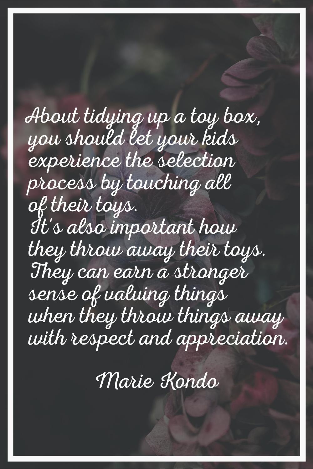 About tidying up a toy box, you should let your kids experience the selection process by touching a