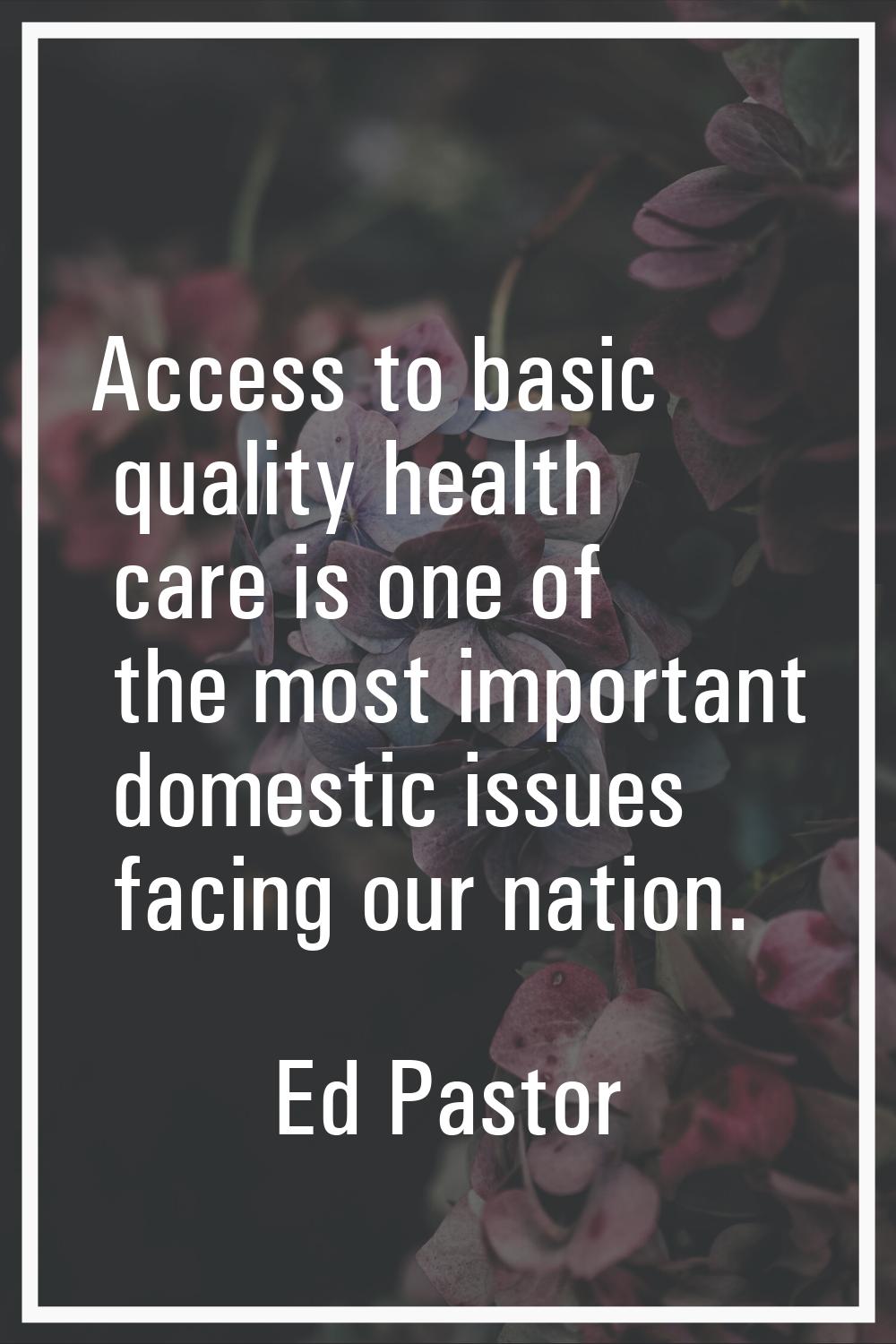 Access to basic quality health care is one of the most important domestic issues facing our nation.