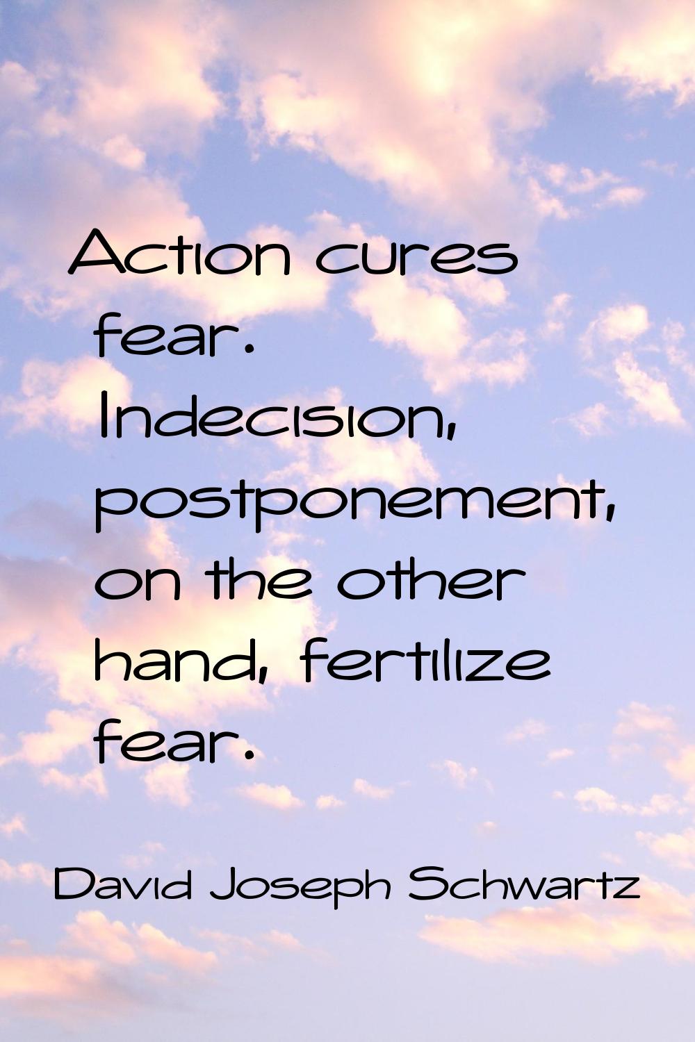 Action cures fear. Indecision, postponement, on the other hand, fertilize fear.