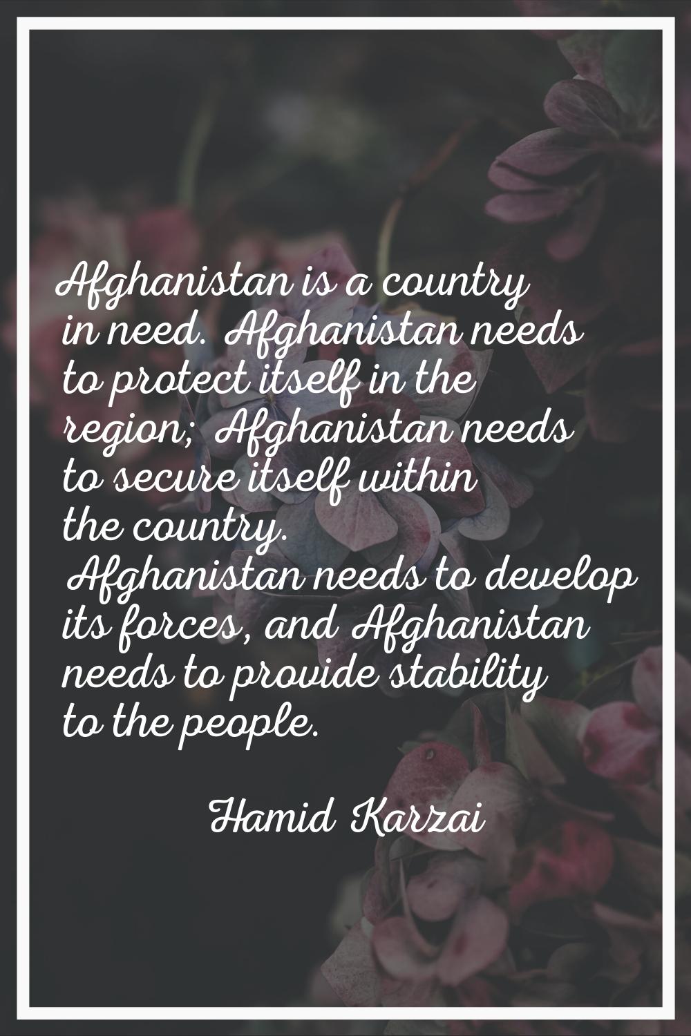 Afghanistan is a country in need. Afghanistan needs to protect itself in the region; Afghanistan ne