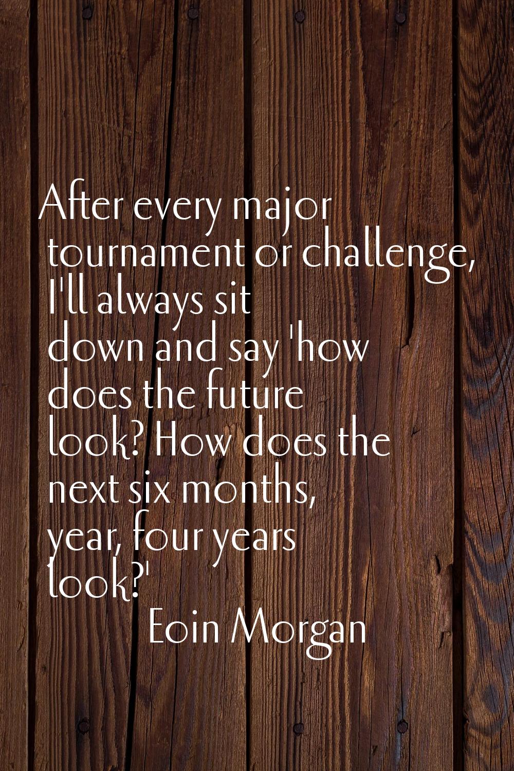 After every major tournament or challenge, I'll always sit down and say 'how does the future look? 